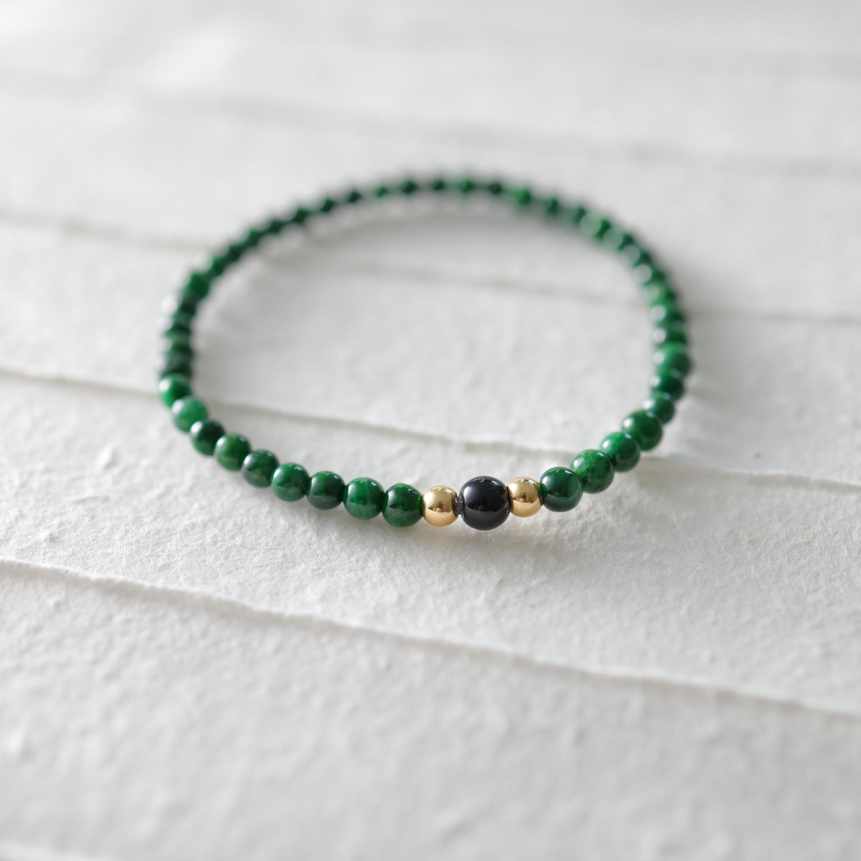 Women's or Men's Jadeite Jade Bracelet Emerald Green, Stretch, Certified, 8 Inches For Sale