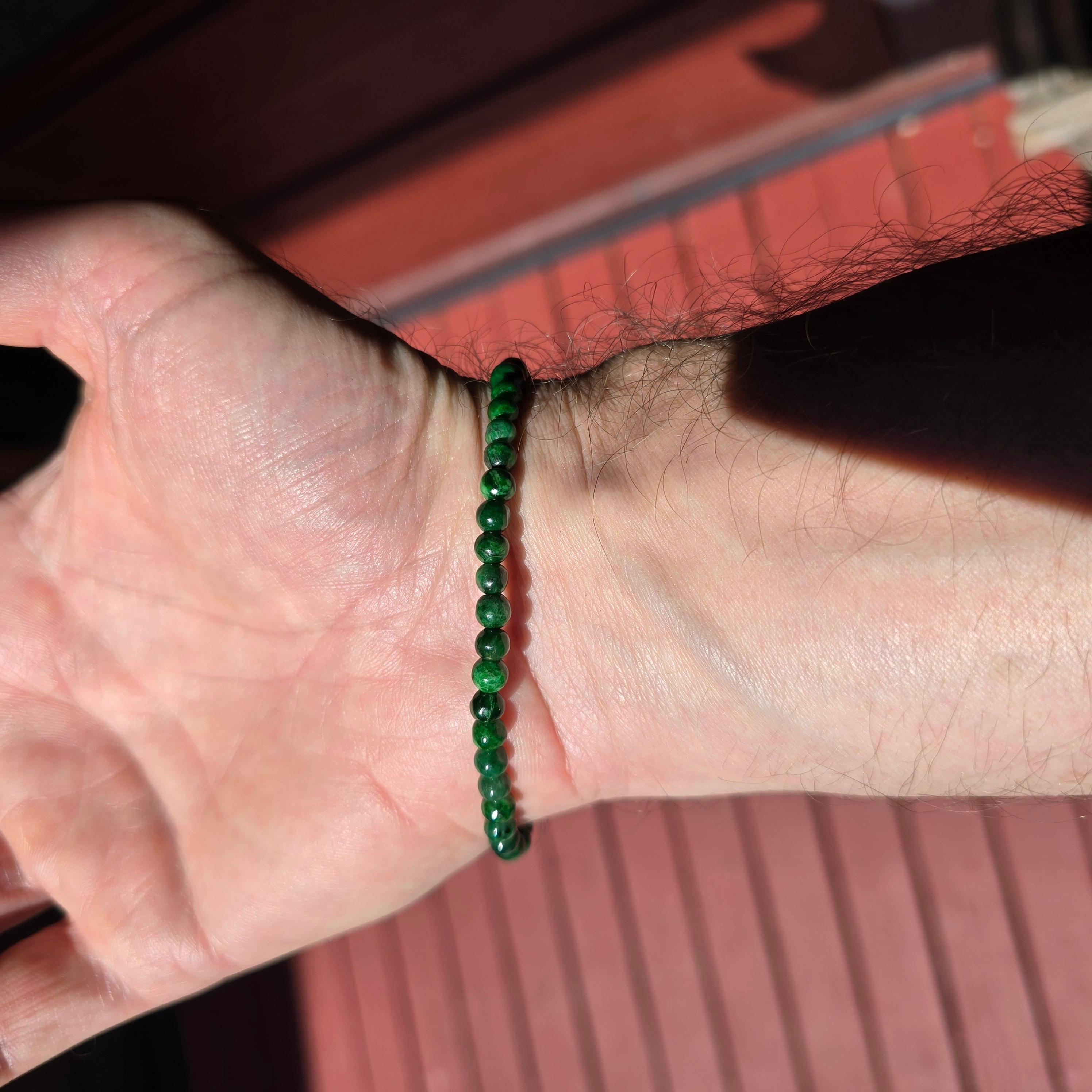 Jadeite Jade Bracelet Emerald Green, Stretch, Certified, 8 Inches For Sale 3