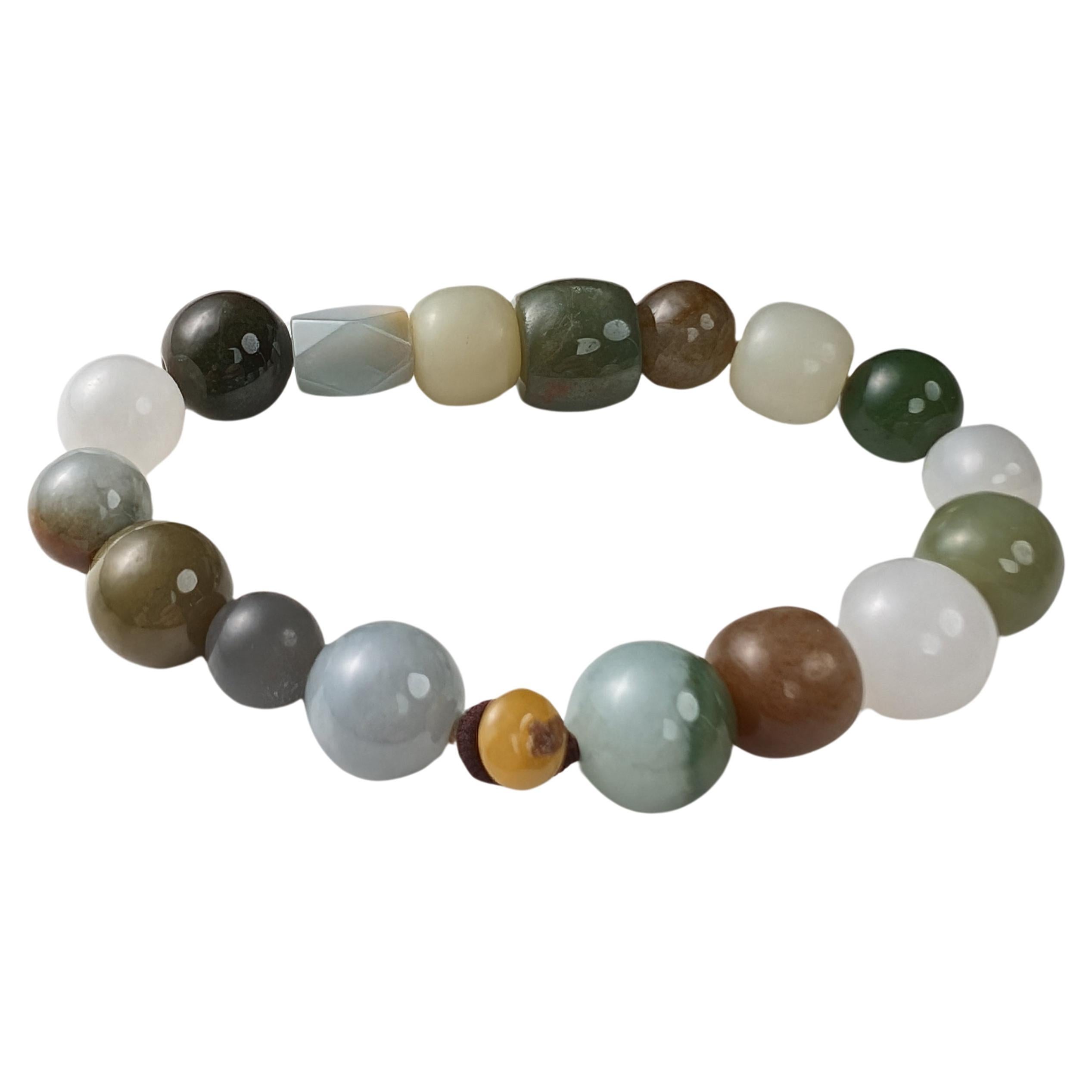 Beaded Bracelet Jadeite & Nephrite, One-of-a-Kind, Certified Untreated, New, 8" For Sale