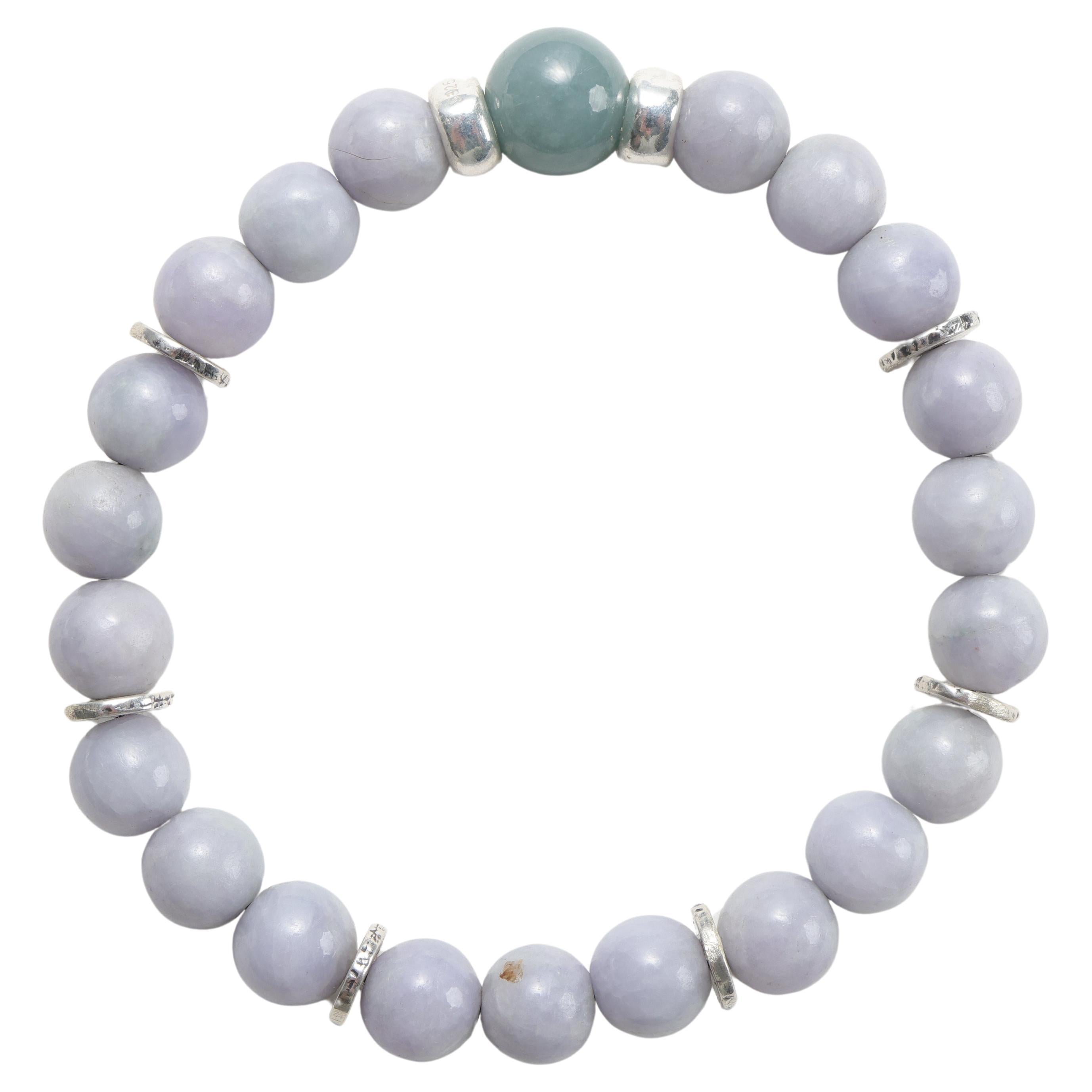 Lavender Jade Bracelet, Stretch, Guatemala Jadeite, Silver, and Agarwood