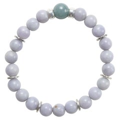 Lavender Jade Bracelet, Stretch, Guatemala Jadeite, Silver, and Agarwood