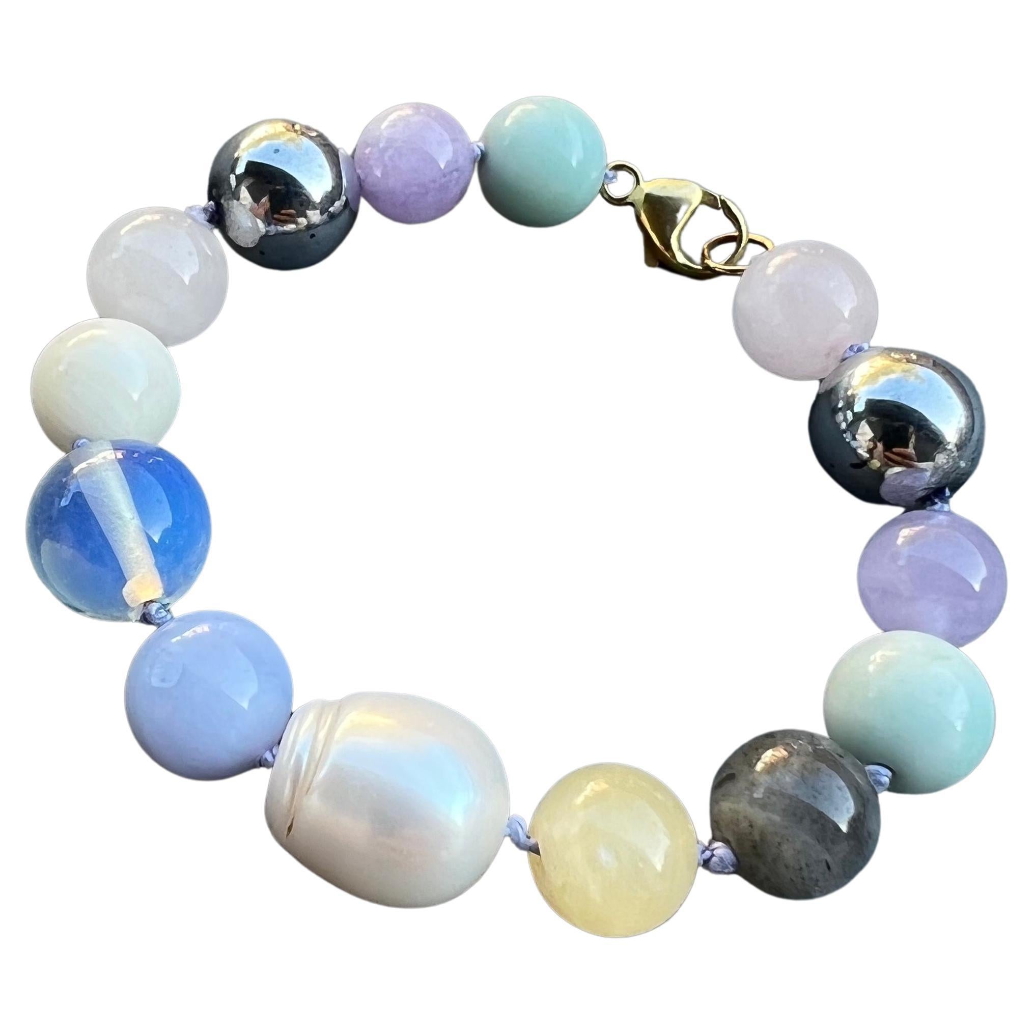 Beaded Bracelet Multi Color Multi Gem White Pearl J Dauphin For Sale
