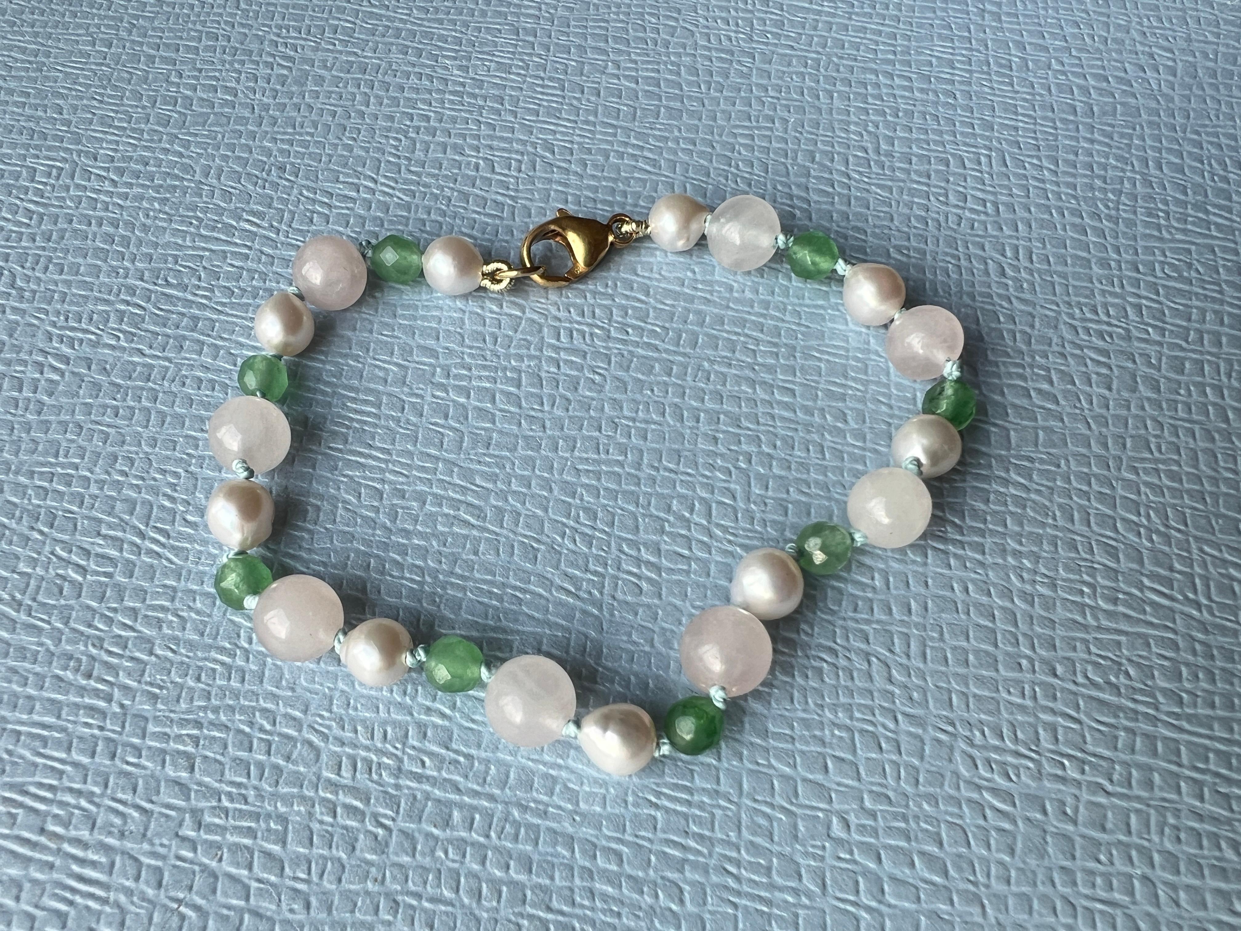 Beaded Bracelet Rose Quartz Pearl Chrysophrase  J Dauphin In New Condition For Sale In Los Angeles, CA