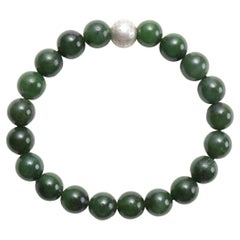 Pulsera de jade Jade nefrita vintage y plata, elástica, 8