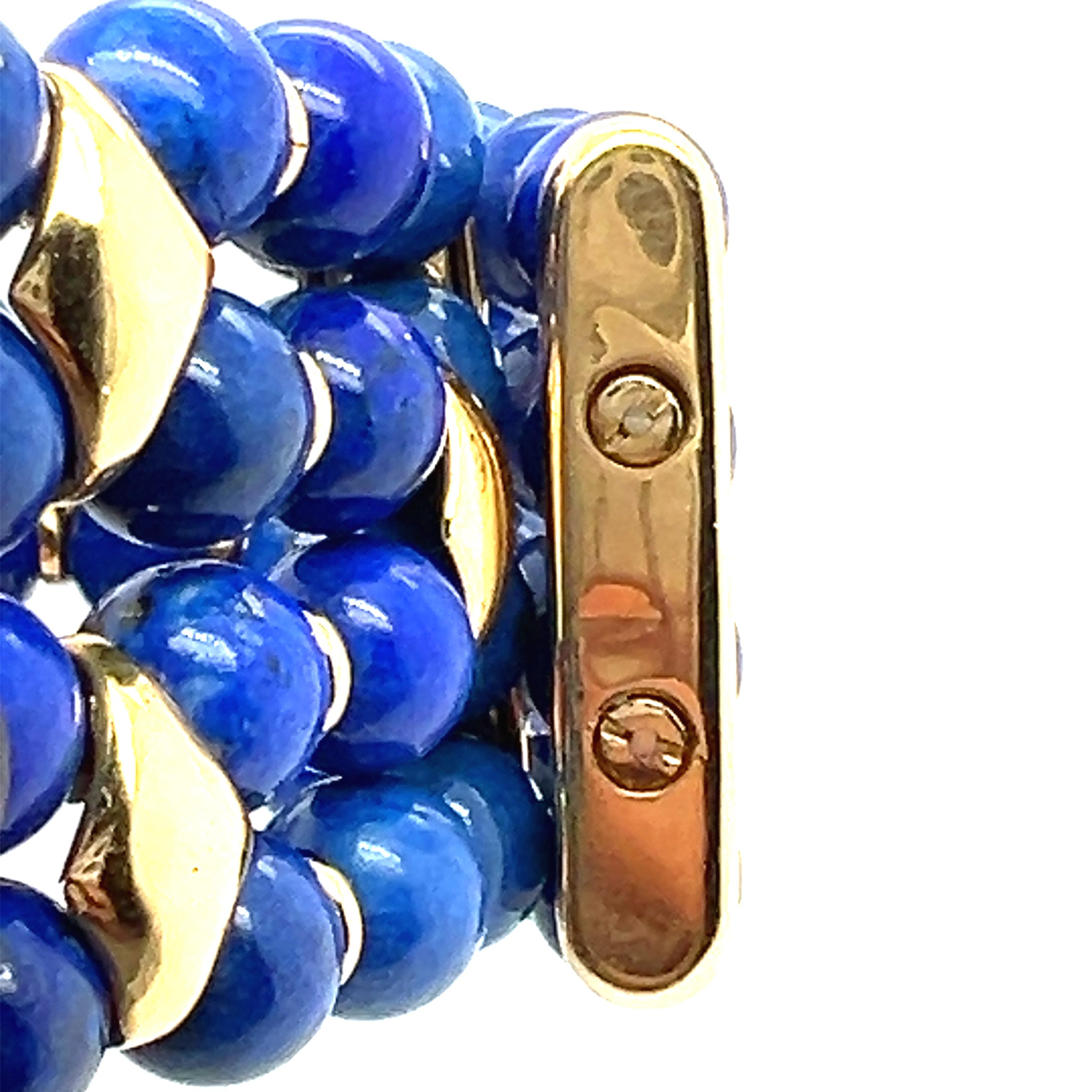 Beaded Bracelet with Lapis Lazuli and Diamonds in 18 Karat Yellow Gold For Sale 6