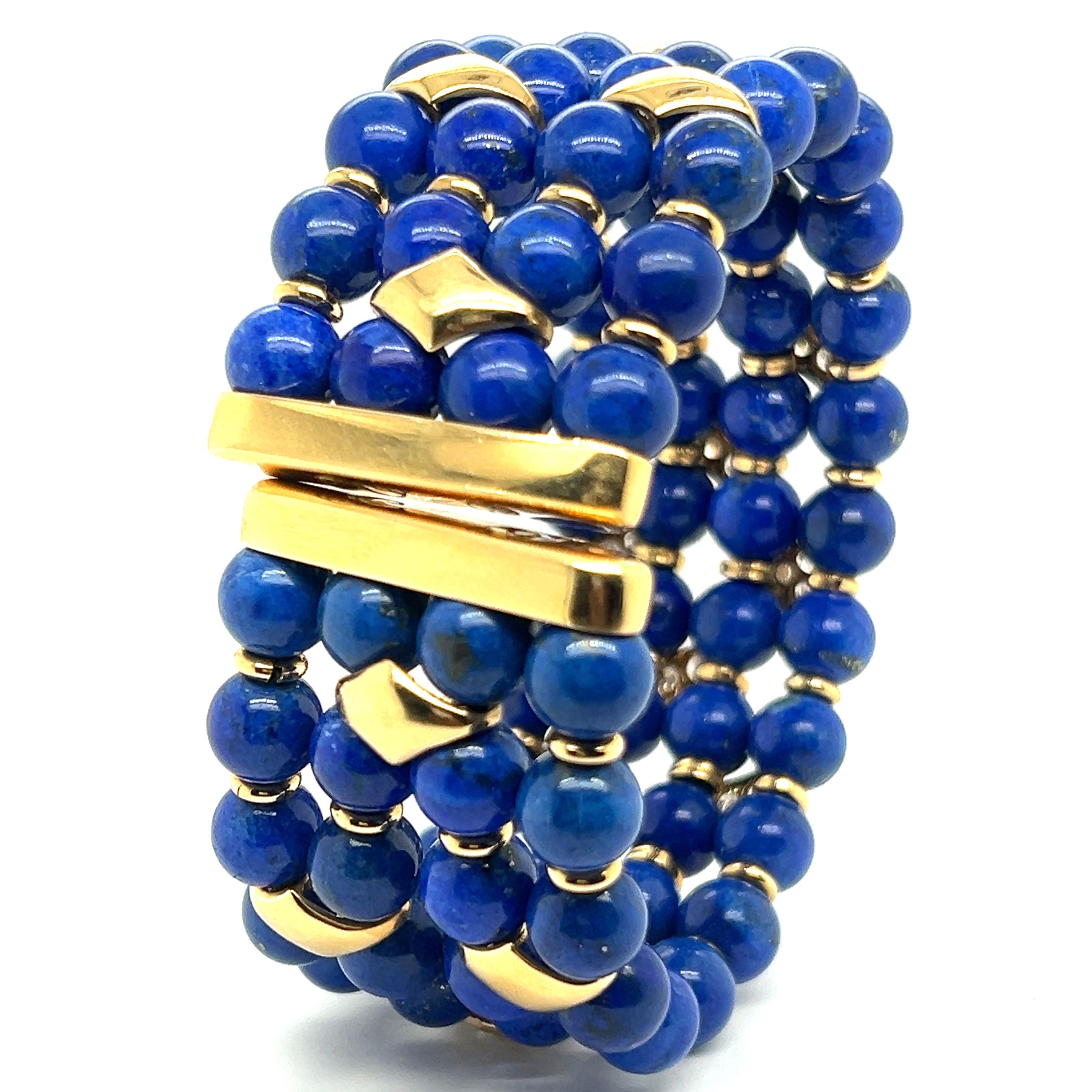 Beaded Bracelet with Lapis Lazuli and Diamonds in 18 Karat Yellow Gold For Sale 9