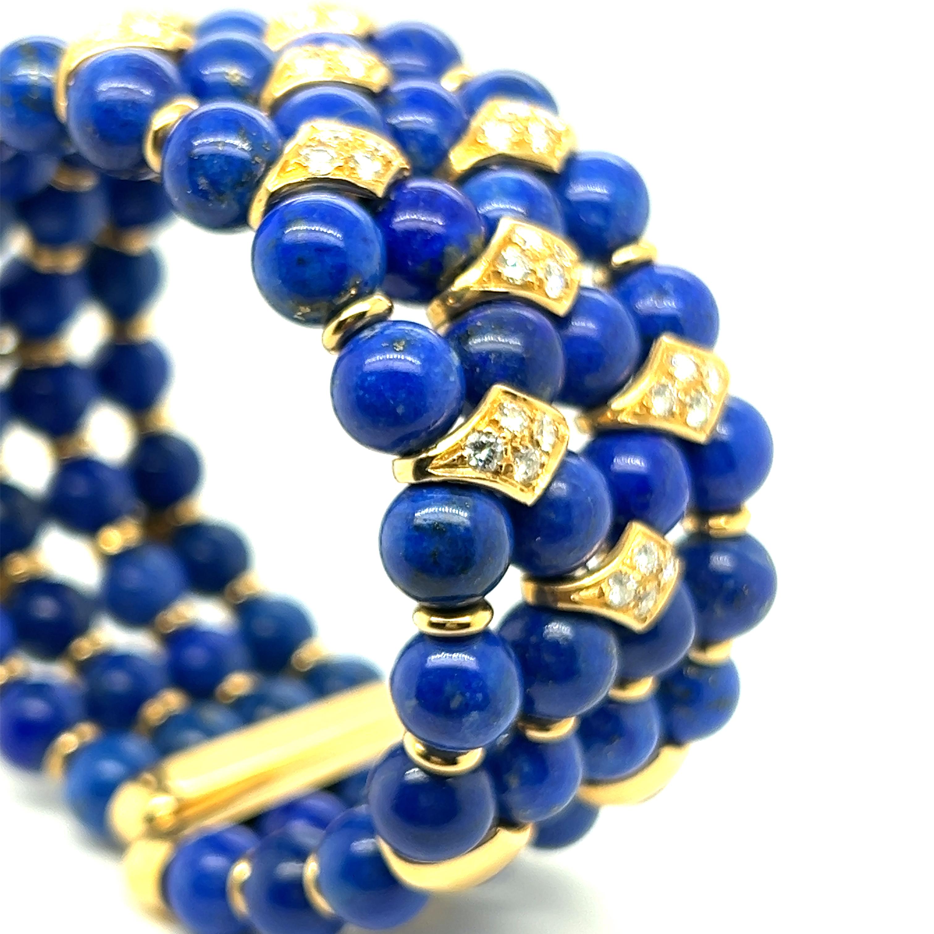 Beaded Bracelet with Lapis Lazuli and Diamonds in 18 Karat Yellow Gold For Sale 10