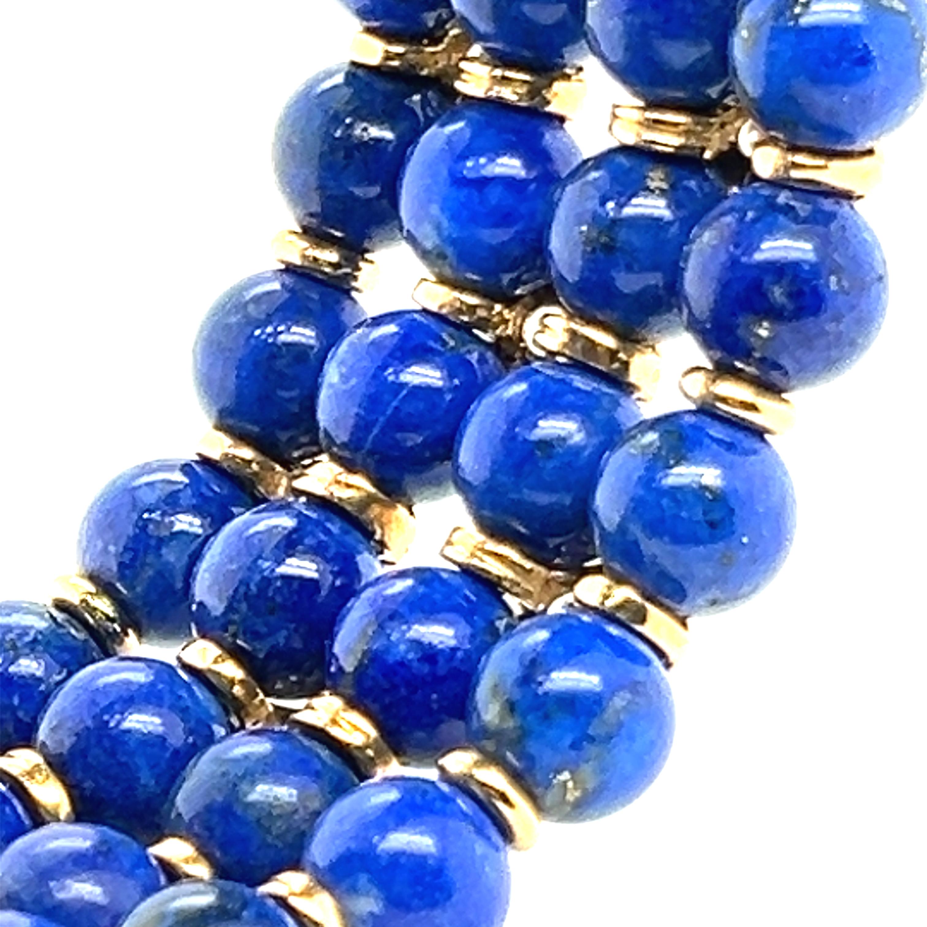 Beaded Bracelet with Lapis Lazuli and Diamonds in 18 Karat Yellow Gold For Sale 11