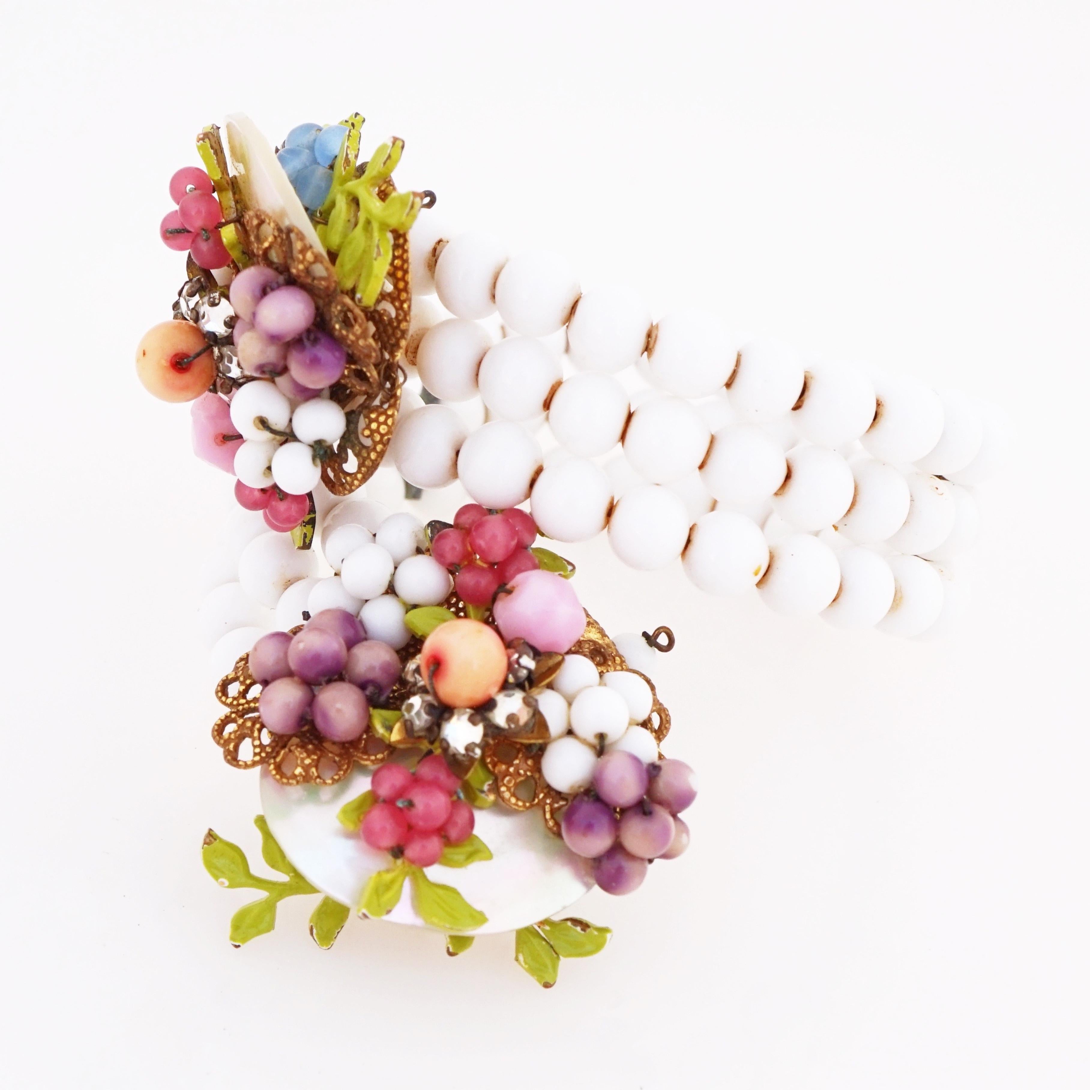 Modern Beaded Bracelet With Mother of Pearl Pastel Floral Cluster By Miriam Haskell For Sale