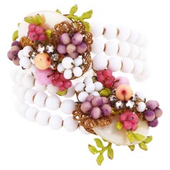 Beaded Bracelet With Mother of Pearl Pastel Floral Cluster By Miriam Haskell