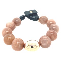 Beaded Bracelet with Peach Moonstone, Gold and Bakelite