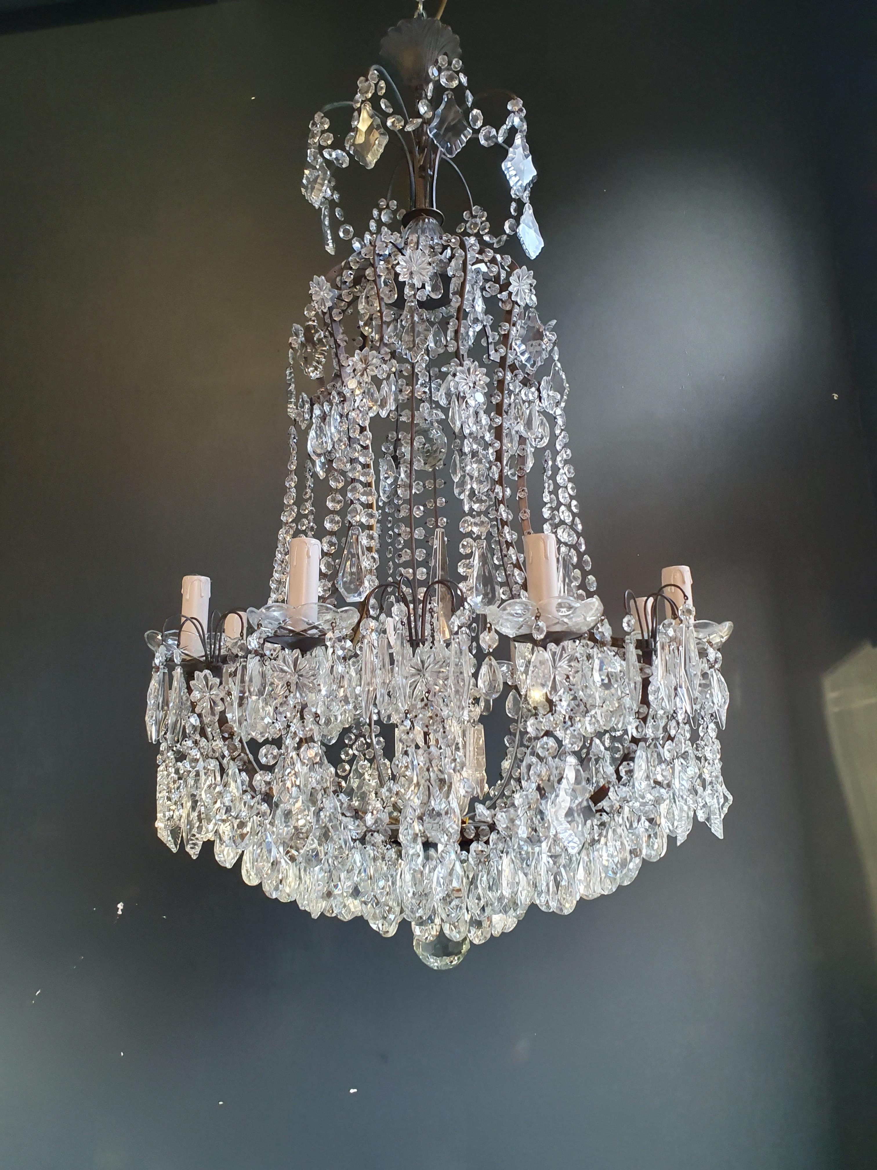 Lampadario di cristallo in ottone con perline Lampada da soffitto antica Lustro Art Nouveau in vendita 4