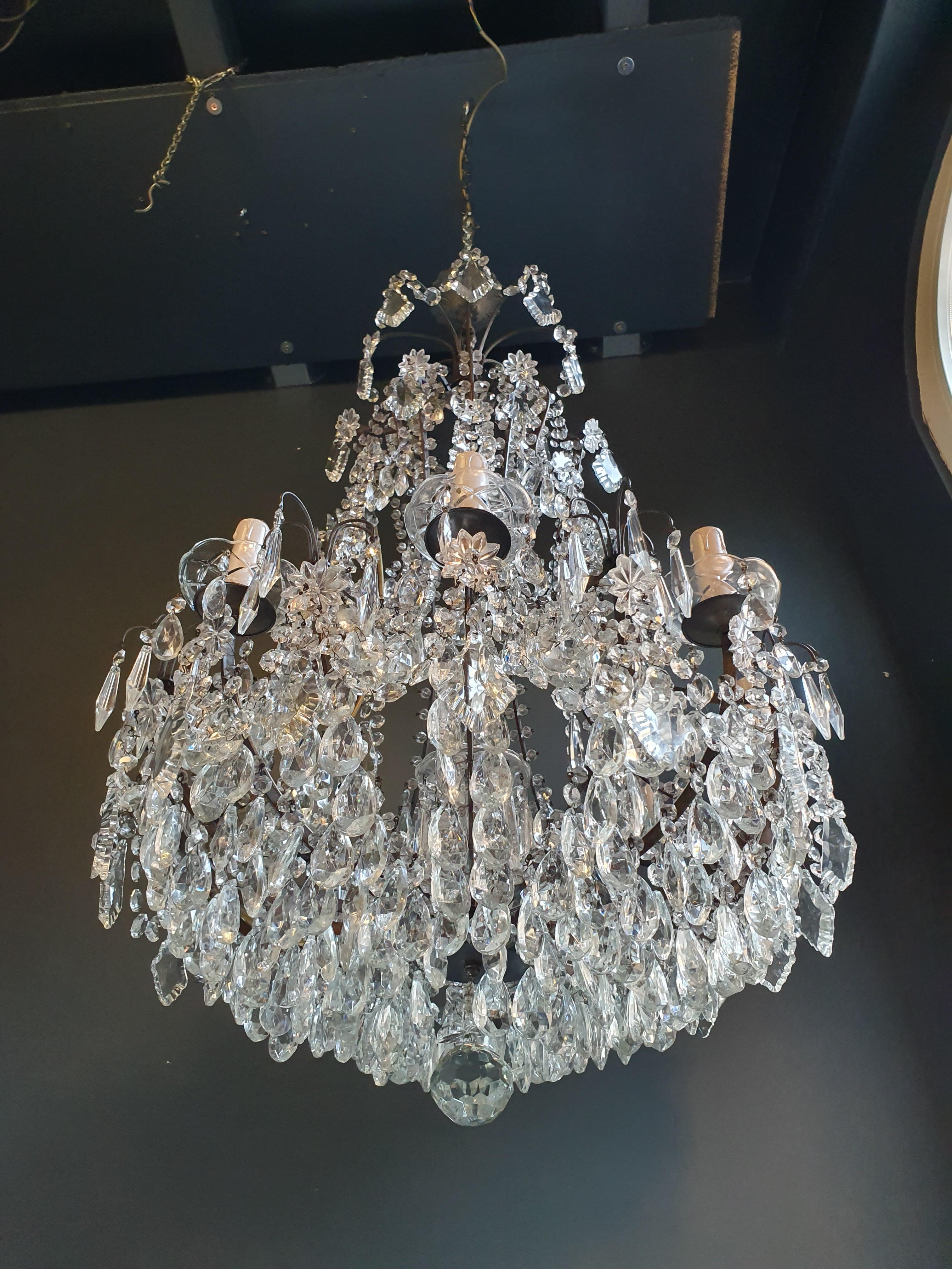 Glass Beaded Brass Crystal Chandelier Antique Ceiling Lamp Lustre Art Nouveau Lamp For Sale