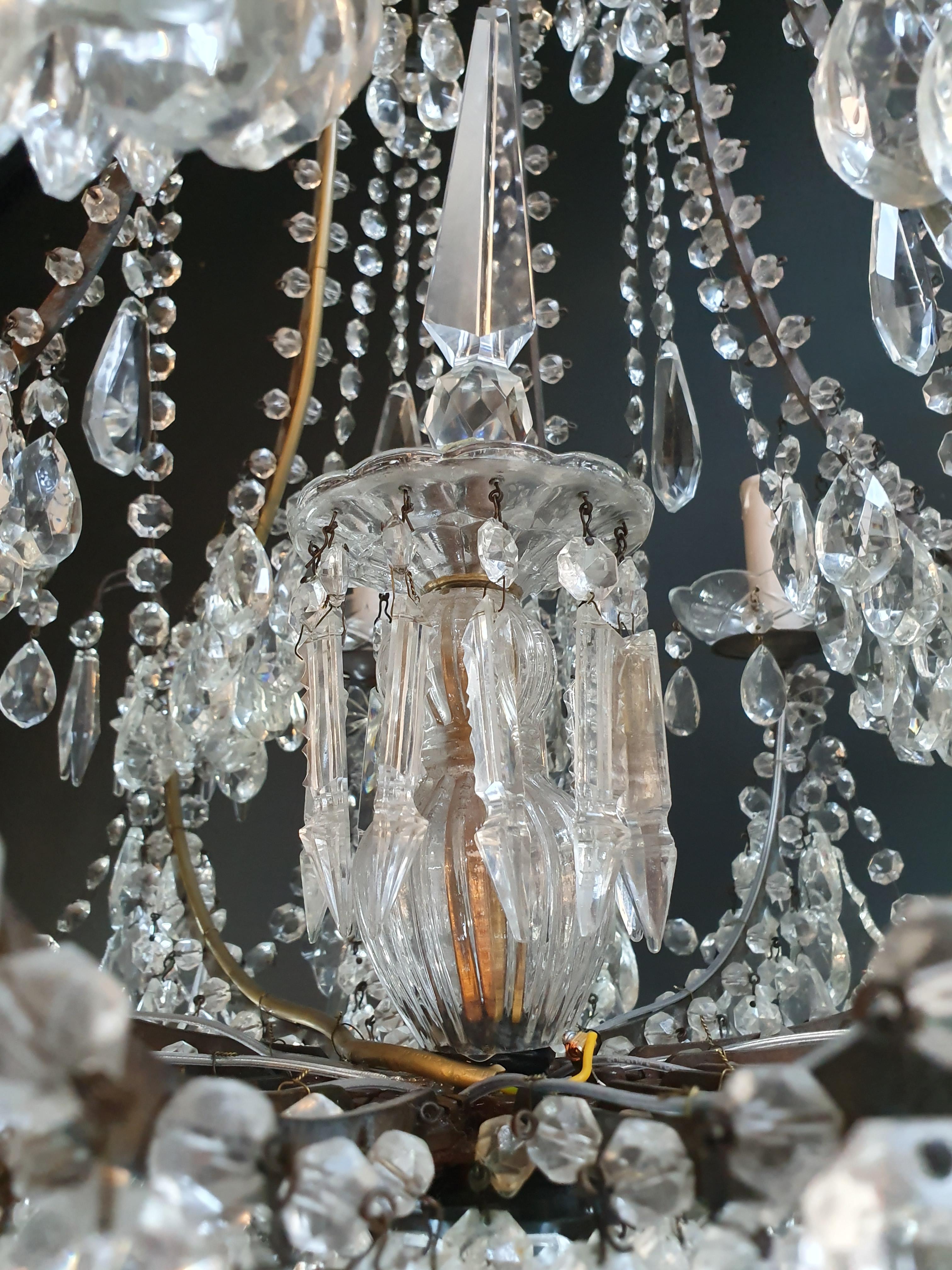 Beaded Brass Crystal Chandelier Antique Ceiling Lamp Lustre Art Nouveau Lamp For Sale 2