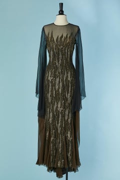 Beaded brocade evening dress with long sleeves JUANITA SABBADINI