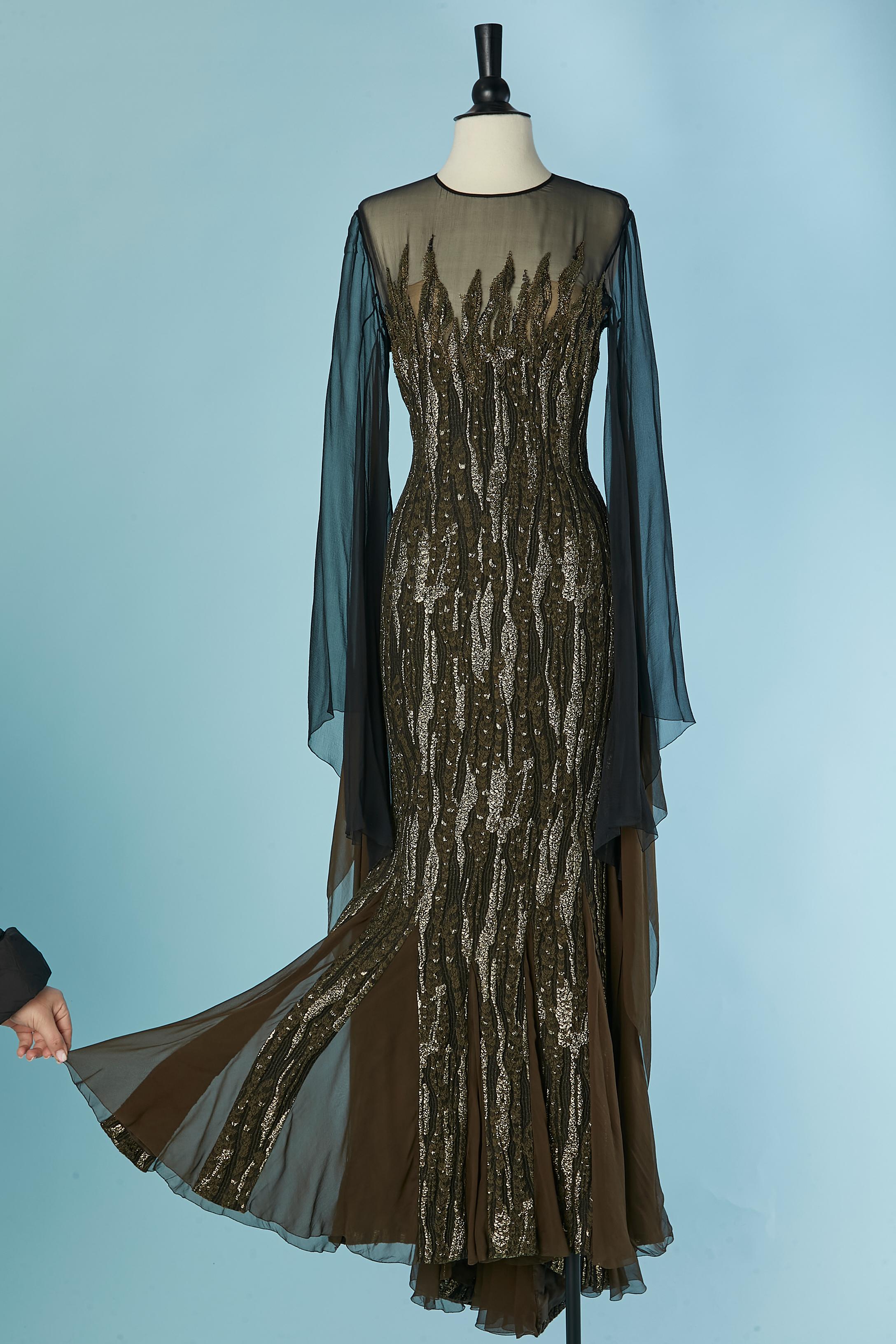 Vestido de noche brocado con cuentas y manga larga JUANITA SABBADINI en venta 1