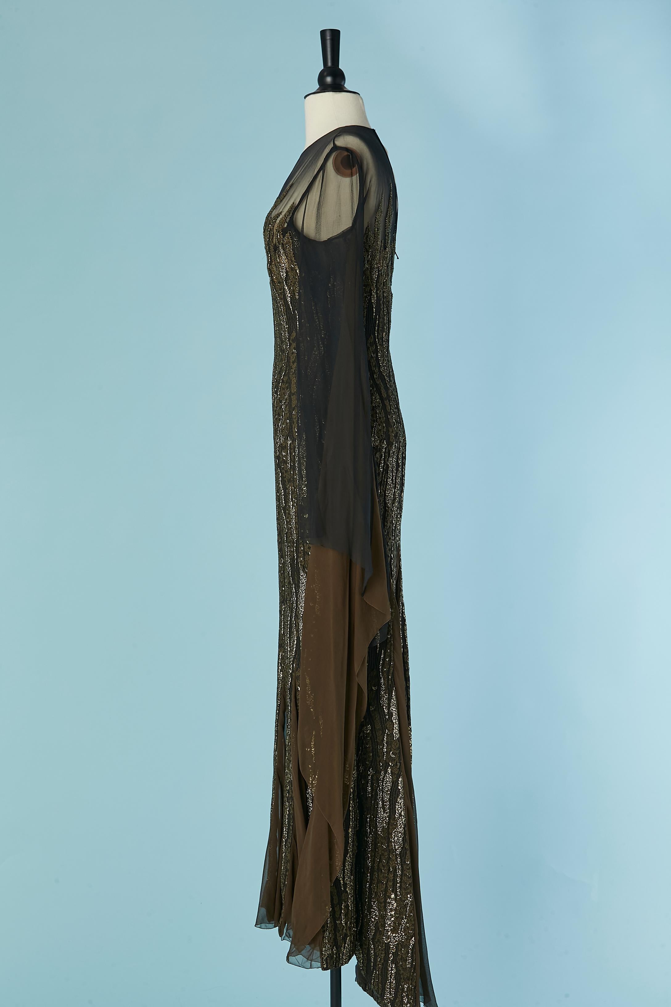 Vestido de noche brocado con cuentas y manga larga JUANITA SABBADINI en venta 3