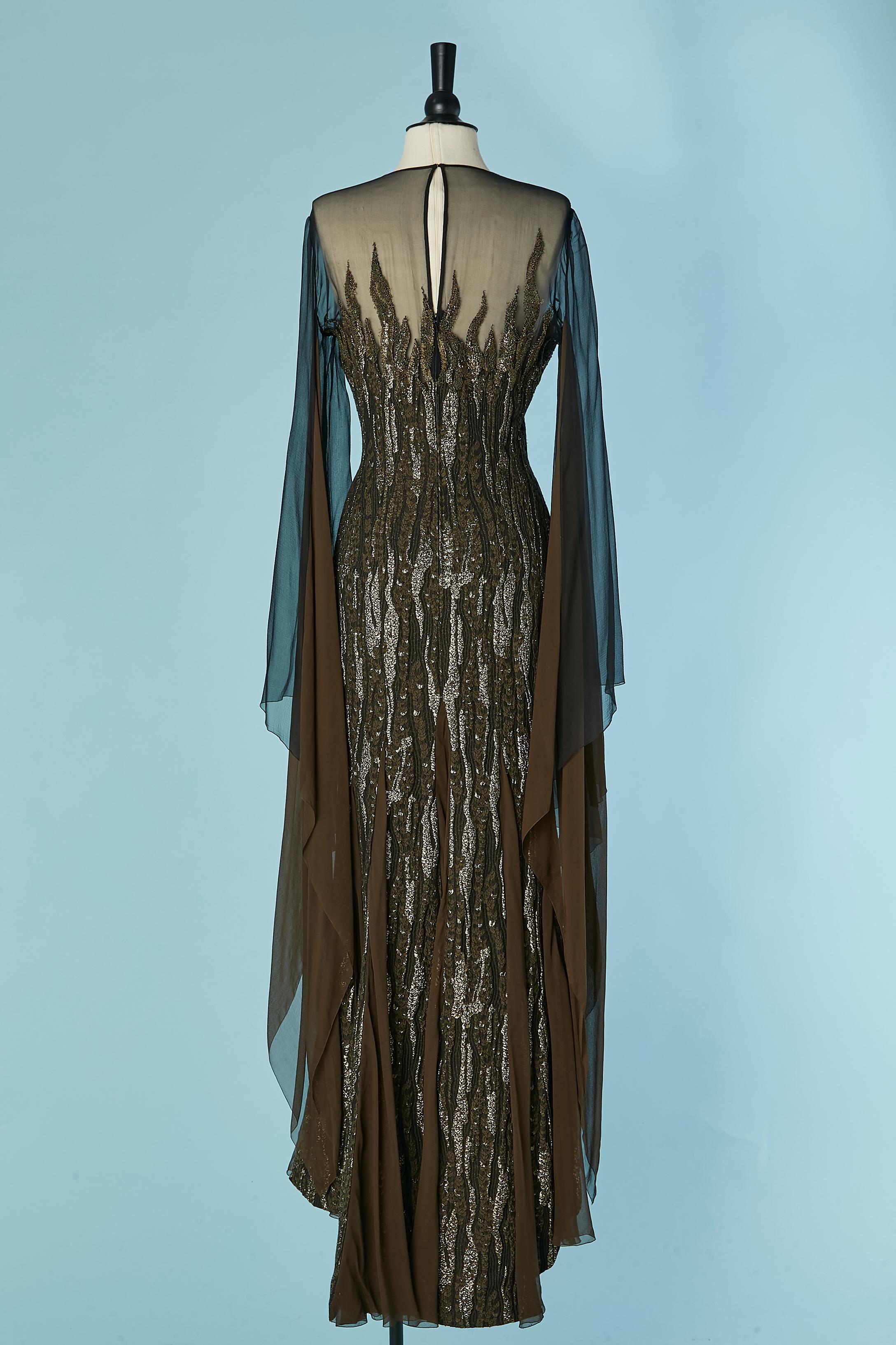 Vestido de noche brocado con cuentas y manga larga JUANITA SABBADINI en venta 4