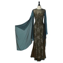 Beaded brocade evening dress with long sleeves JUANITA SABBADINI