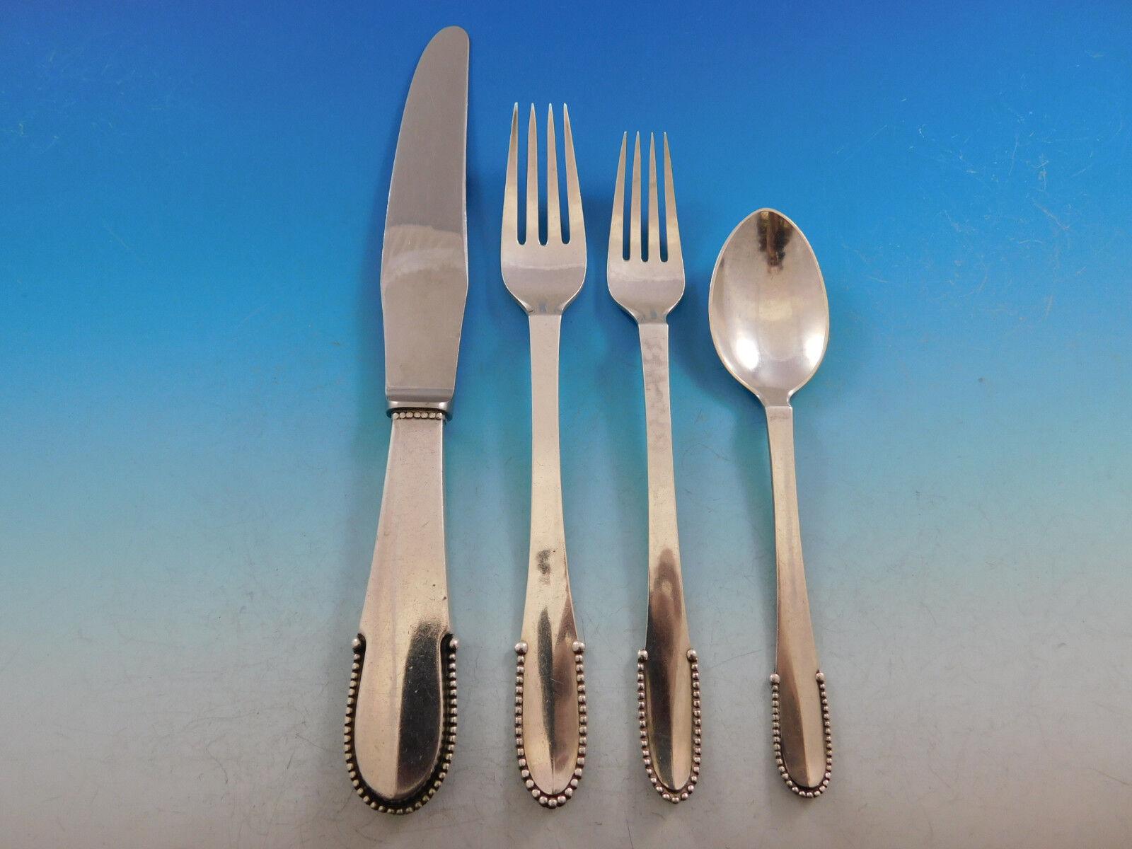 56-teiliges Tafelbesteck aus Sterlingsilber mit Perlen von Georg Jensen für 8 Personen, Dinner (Dänisch) im Angebot