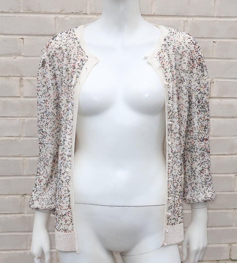 Beaded Cardigan Silk Sweater For Sale at 1stdibs