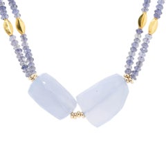 Beaded Chalcedony Gemstone Necklace 18 Karat in Stock