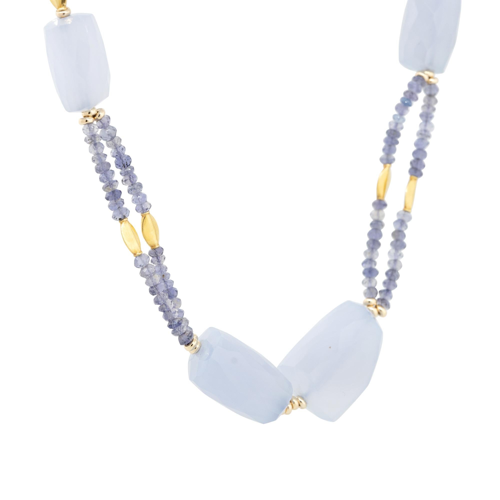 Chalcedon-Edelstein-Halskette mit Perlen 18 Karat Vorrätig Damen im Angebot