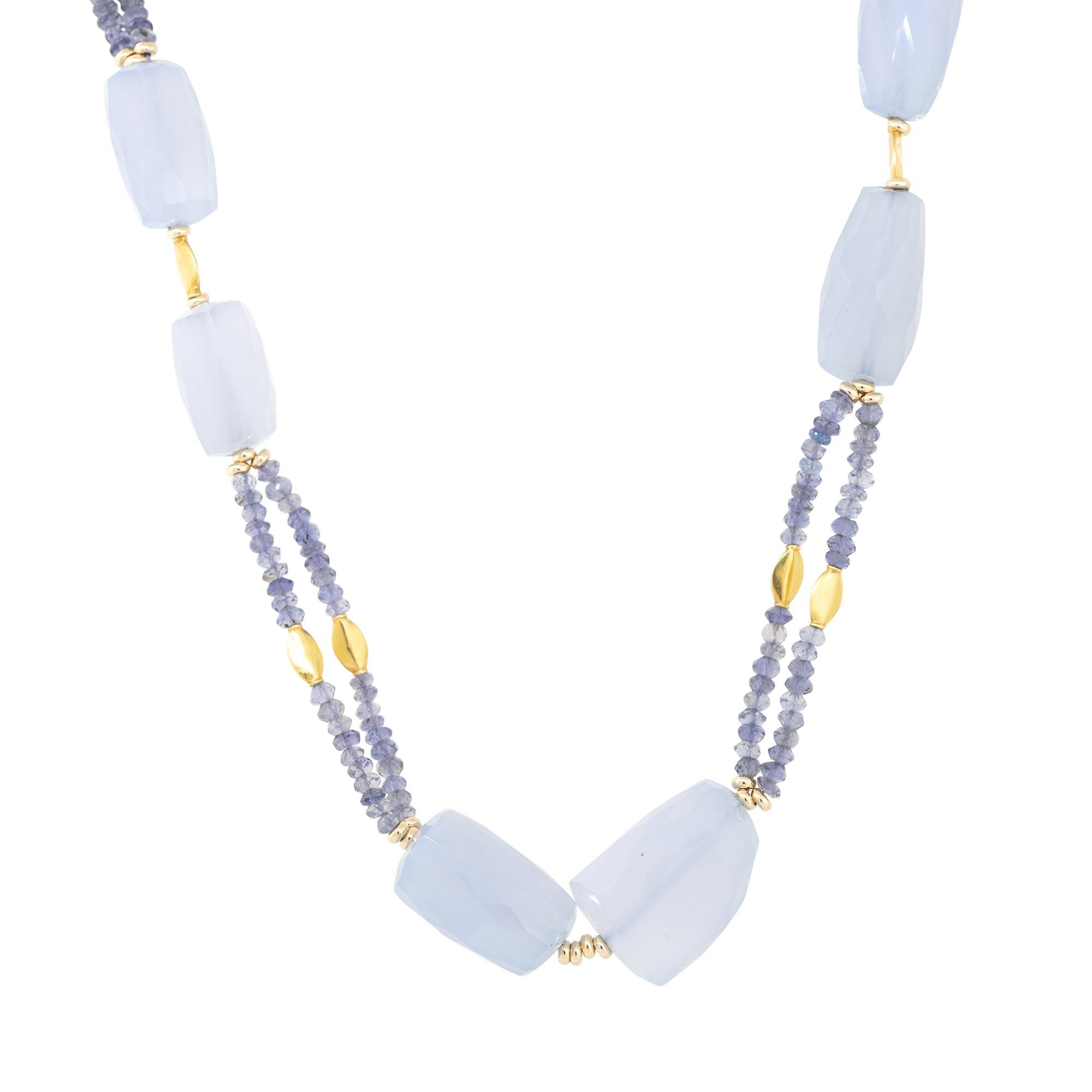 Chalcedon-Edelstein-Halskette mit Perlen 18 Karat Vorrätig im Angebot 1