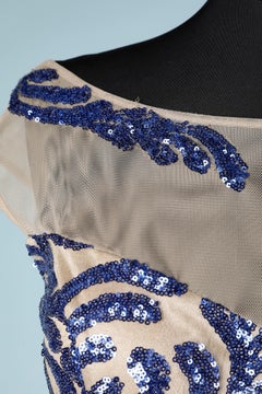 Abito da cocktail con perline su base di tulle e jersey dorato di Renato Balestra "Pleasure".