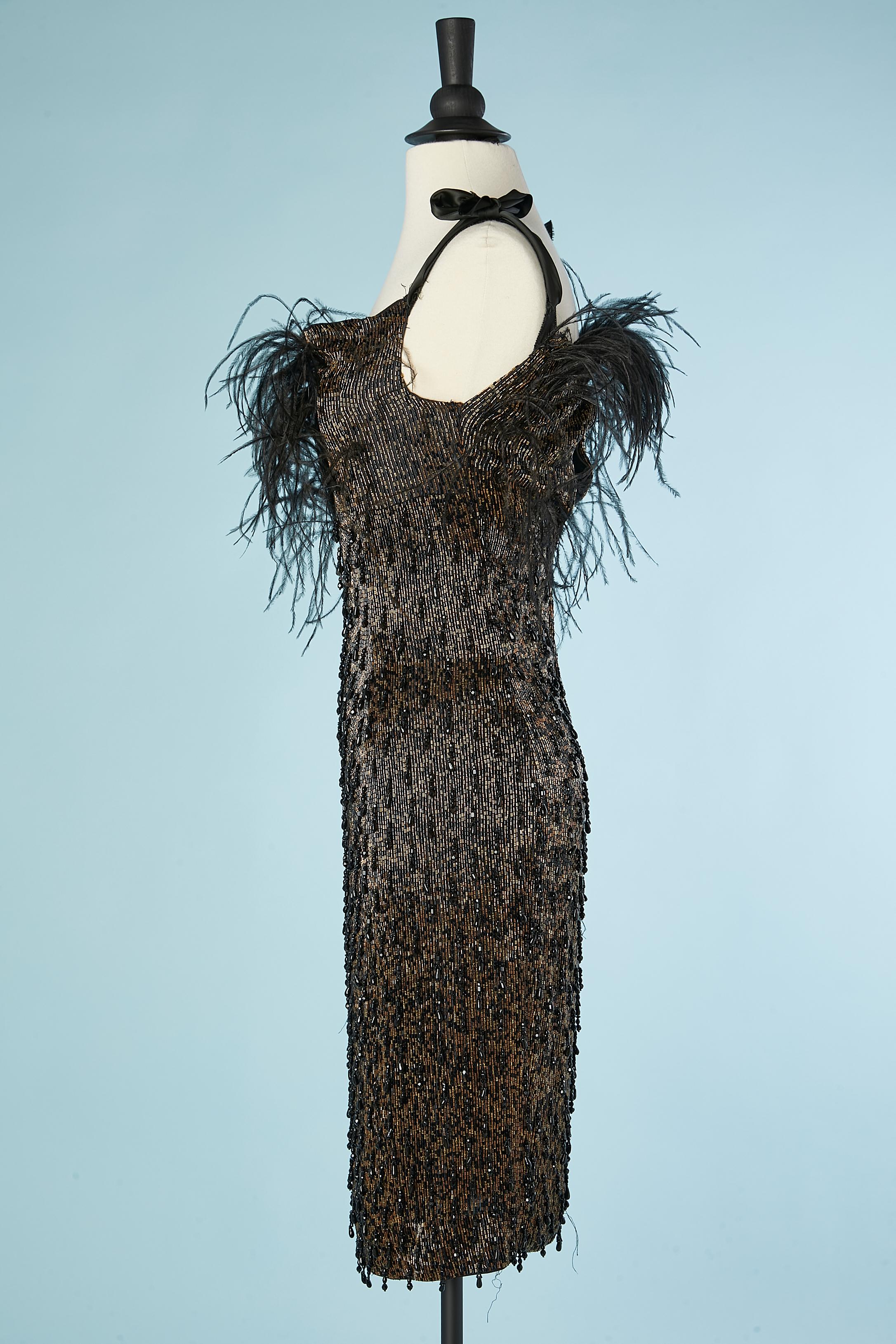 Women's Beaded cocktail dress with black feather Lecoanet Hemant ( no brand tag) For Sale