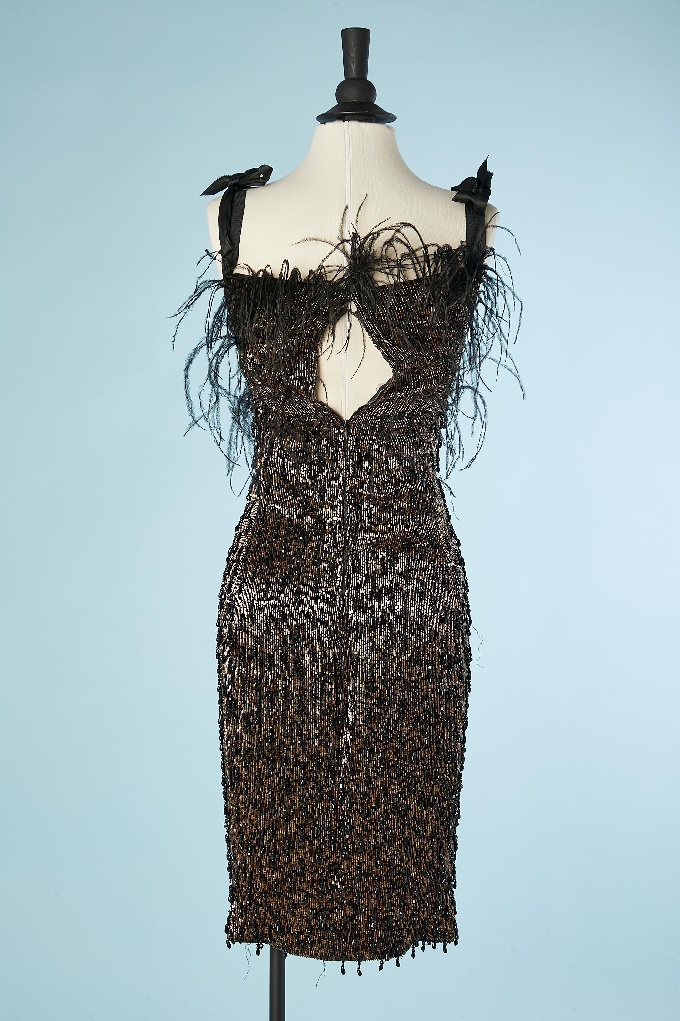 Beaded cocktail dress with black feather Lecoanet Hemant ( no brand tag) For Sale 1