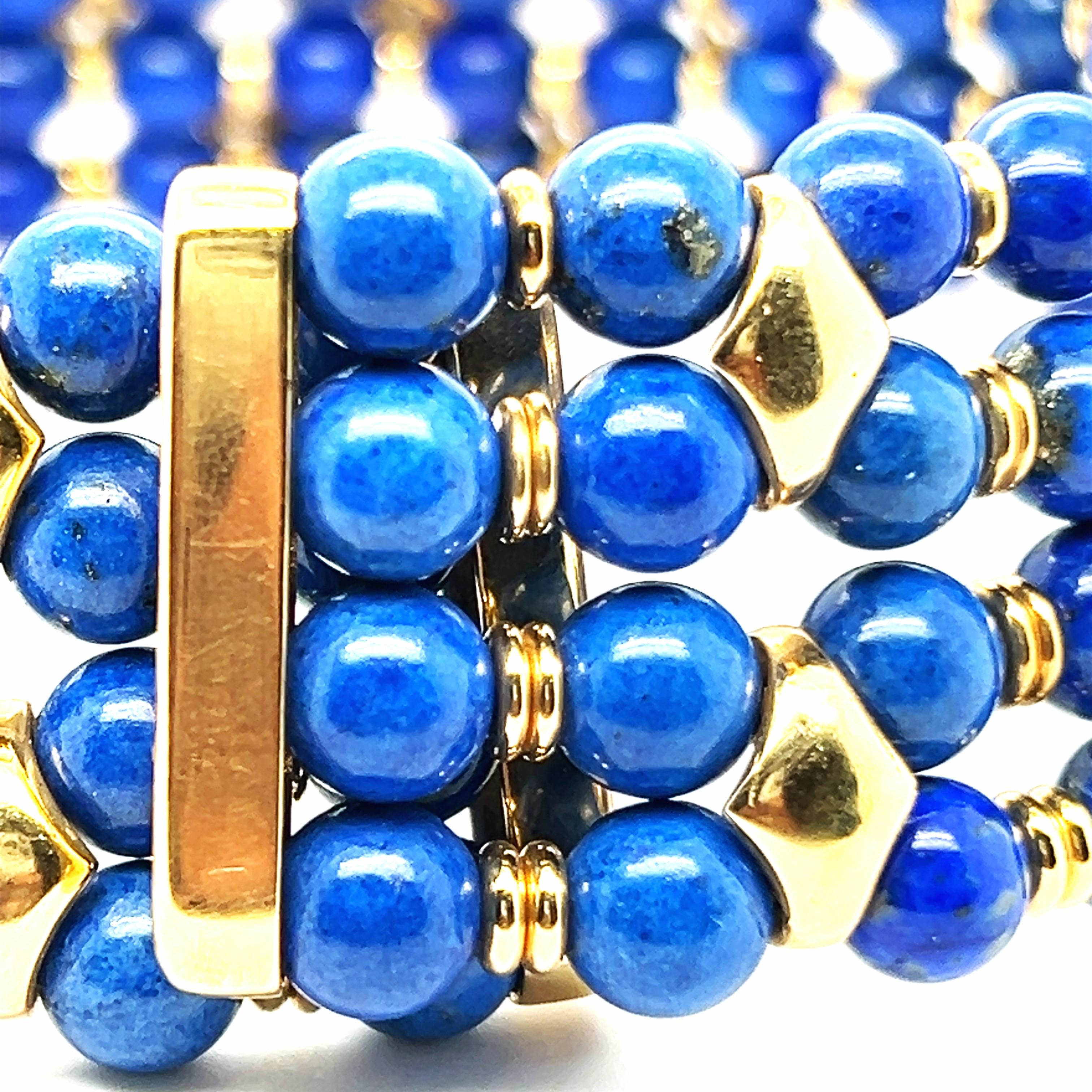 Beaded Collar Nacklace with Lapis Lazuli and Diamonds in 18 Karat Yellow Gold For Sale 5