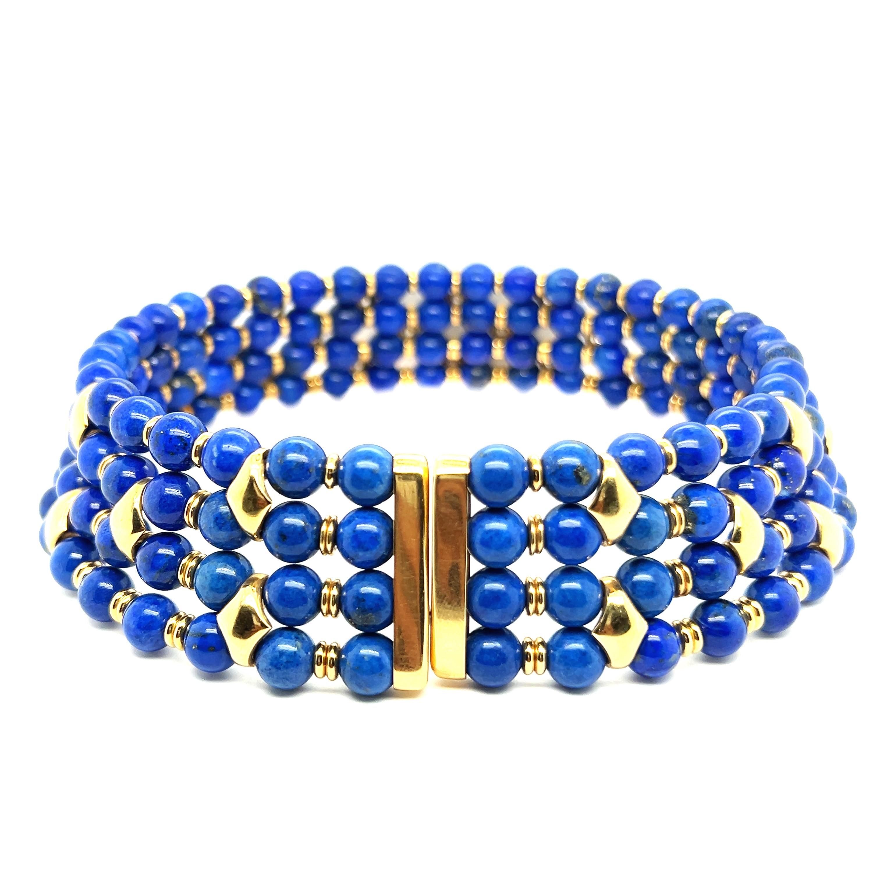 Beaded Collar Nacklace with Lapis Lazuli and Diamonds in 18 Karat Yellow Gold For Sale 6