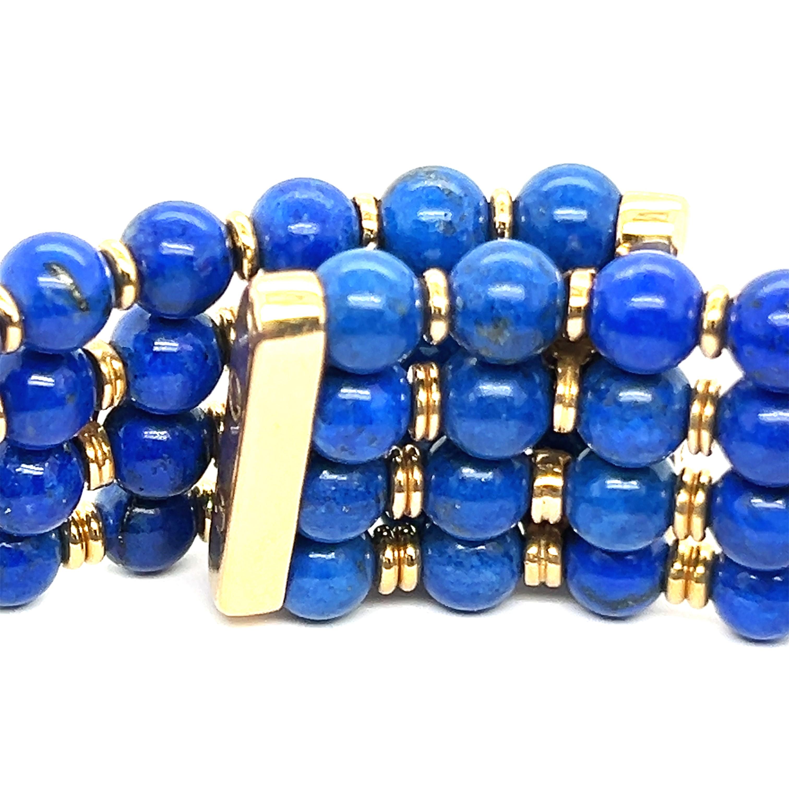 Beaded Collar Nacklace with Lapis Lazuli and Diamonds in 18 Karat Yellow Gold For Sale 7