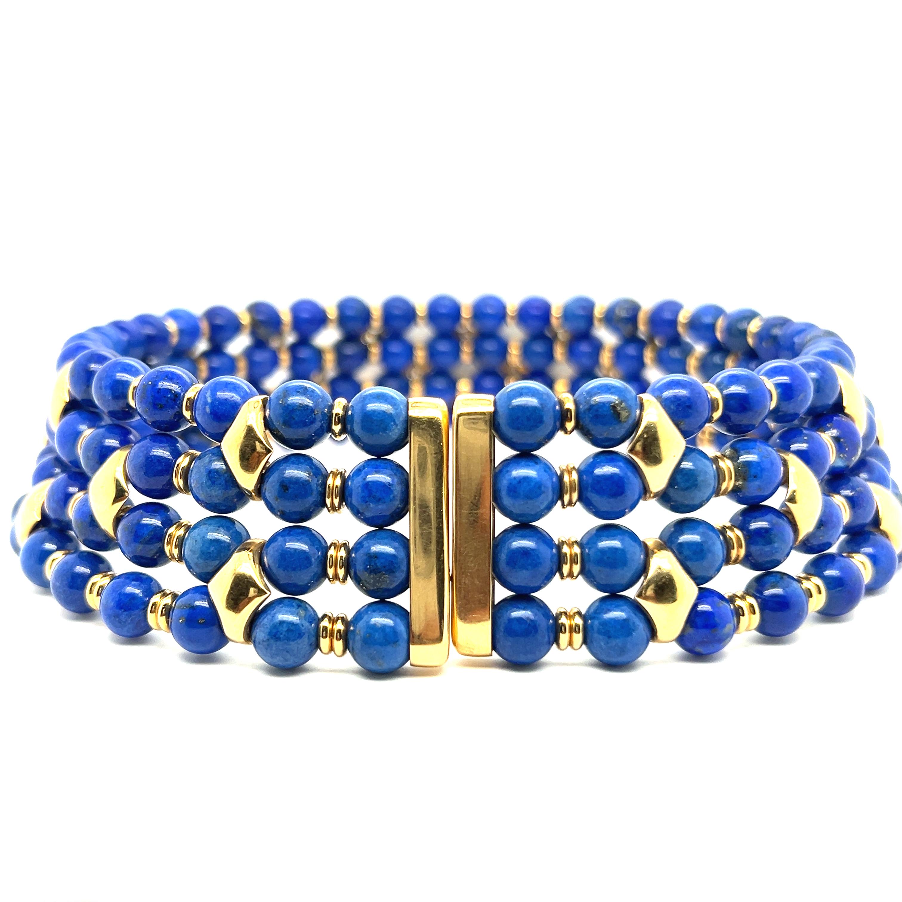 Artist Beaded Collar Nacklace with Lapis Lazuli and Diamonds in 18 Karat Yellow Gold For Sale