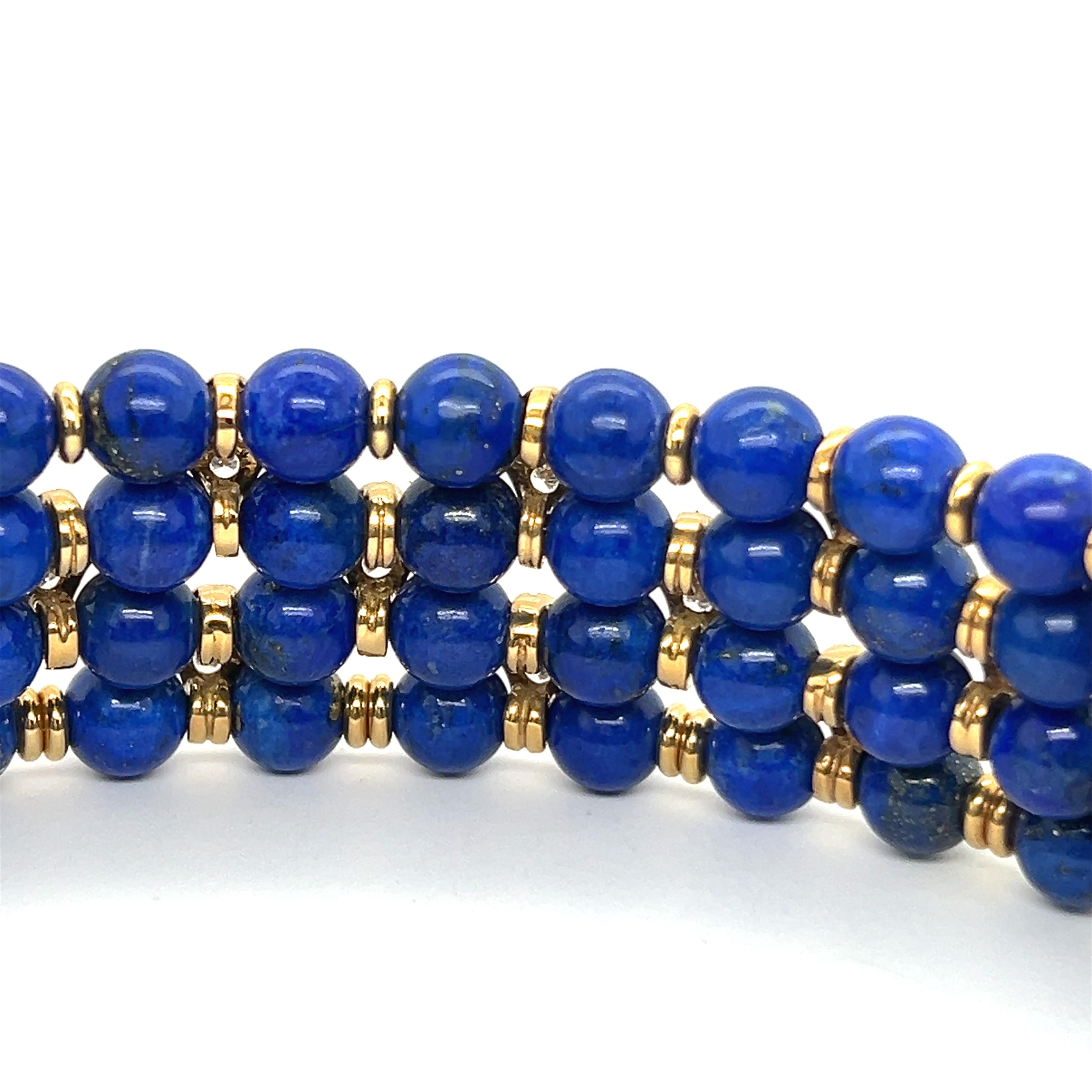 Beaded Collar Nacklace with Lapis Lazuli and Diamonds in 18 Karat Yellow Gold For Sale 1