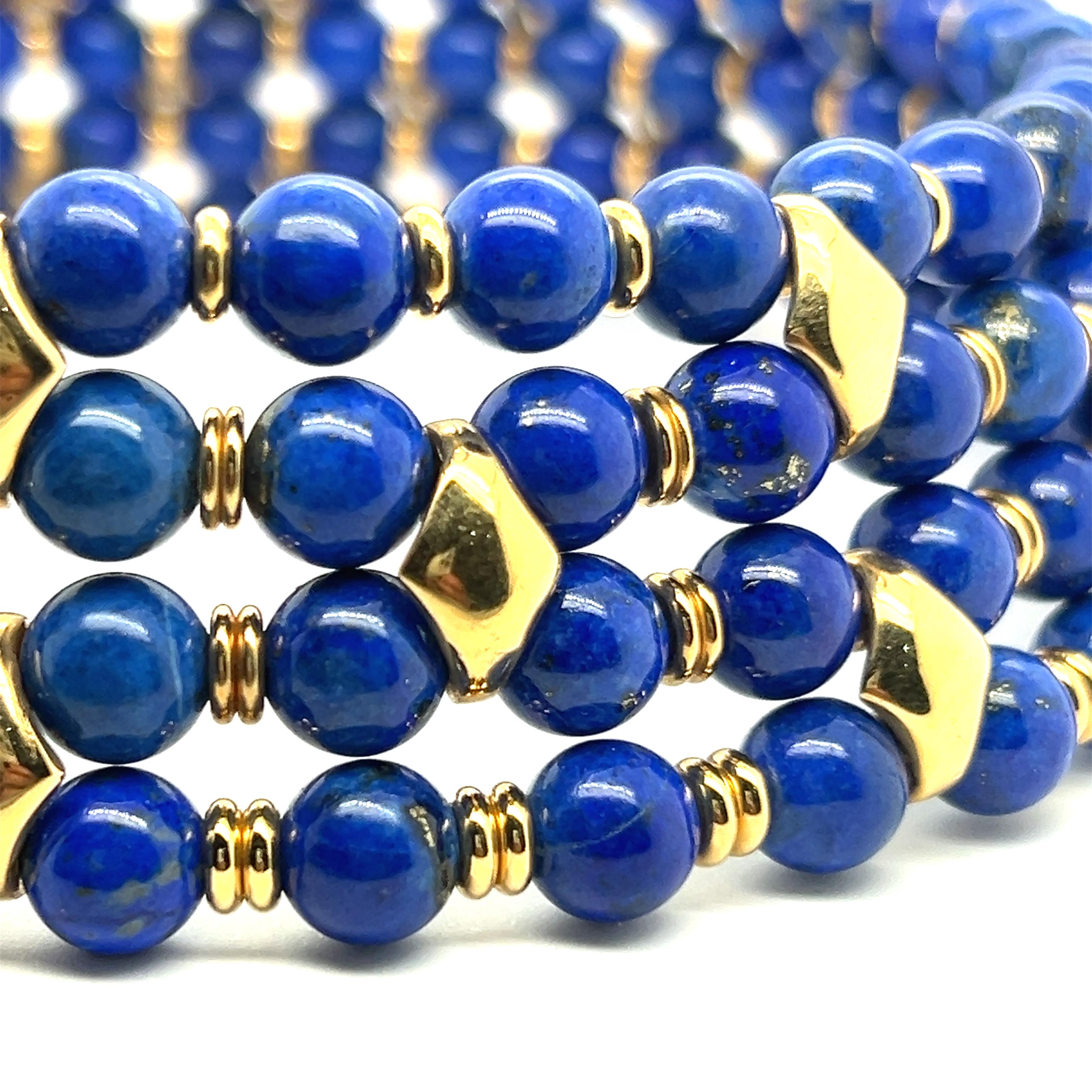 Beaded Collar Nacklace with Lapis Lazuli and Diamonds in 18 Karat Yellow Gold For Sale 2