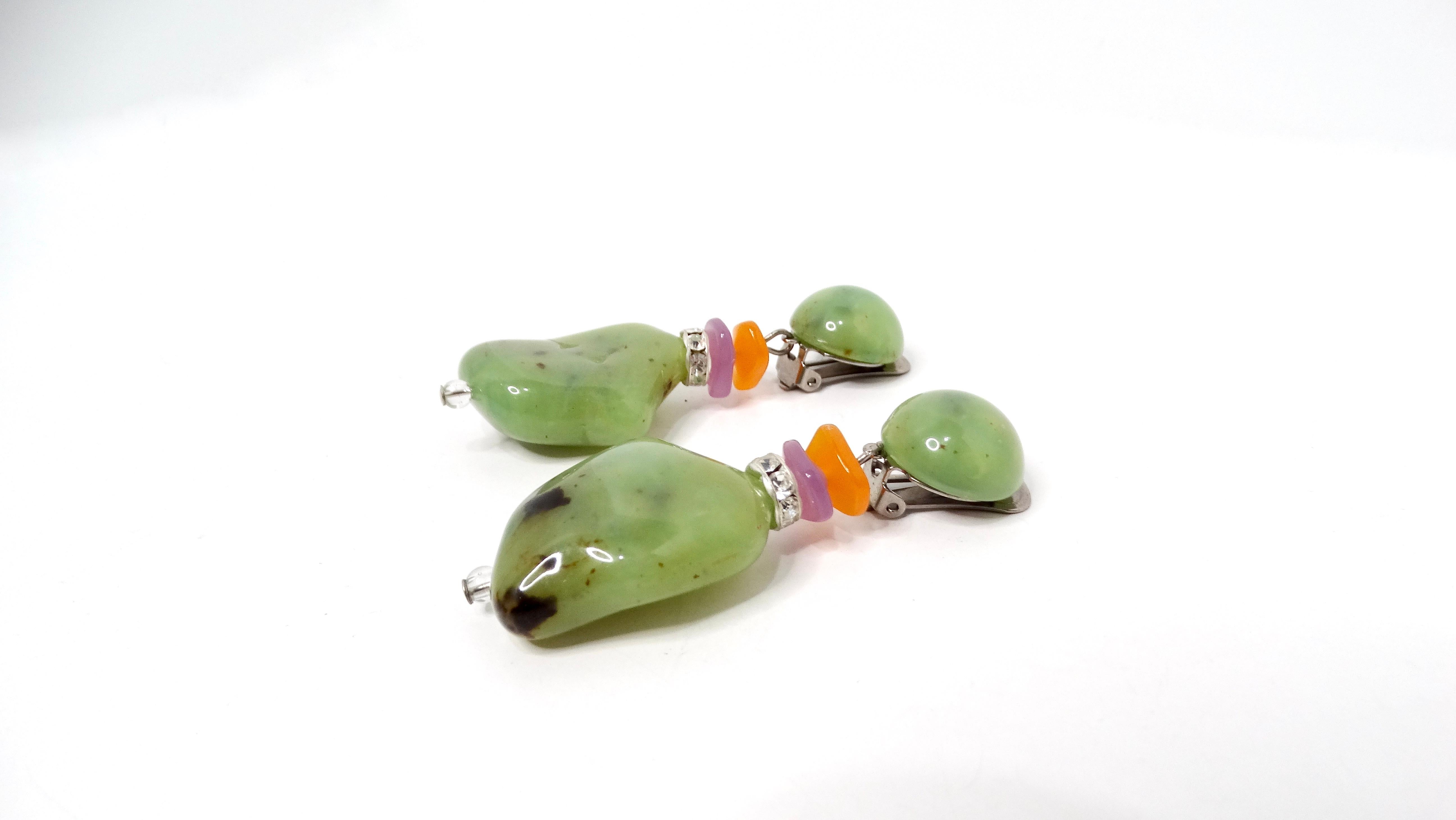 Beaded Colorful Costume Jade Dangle Clip-On Earrings In Good Condition For Sale In Scottsdale, AZ