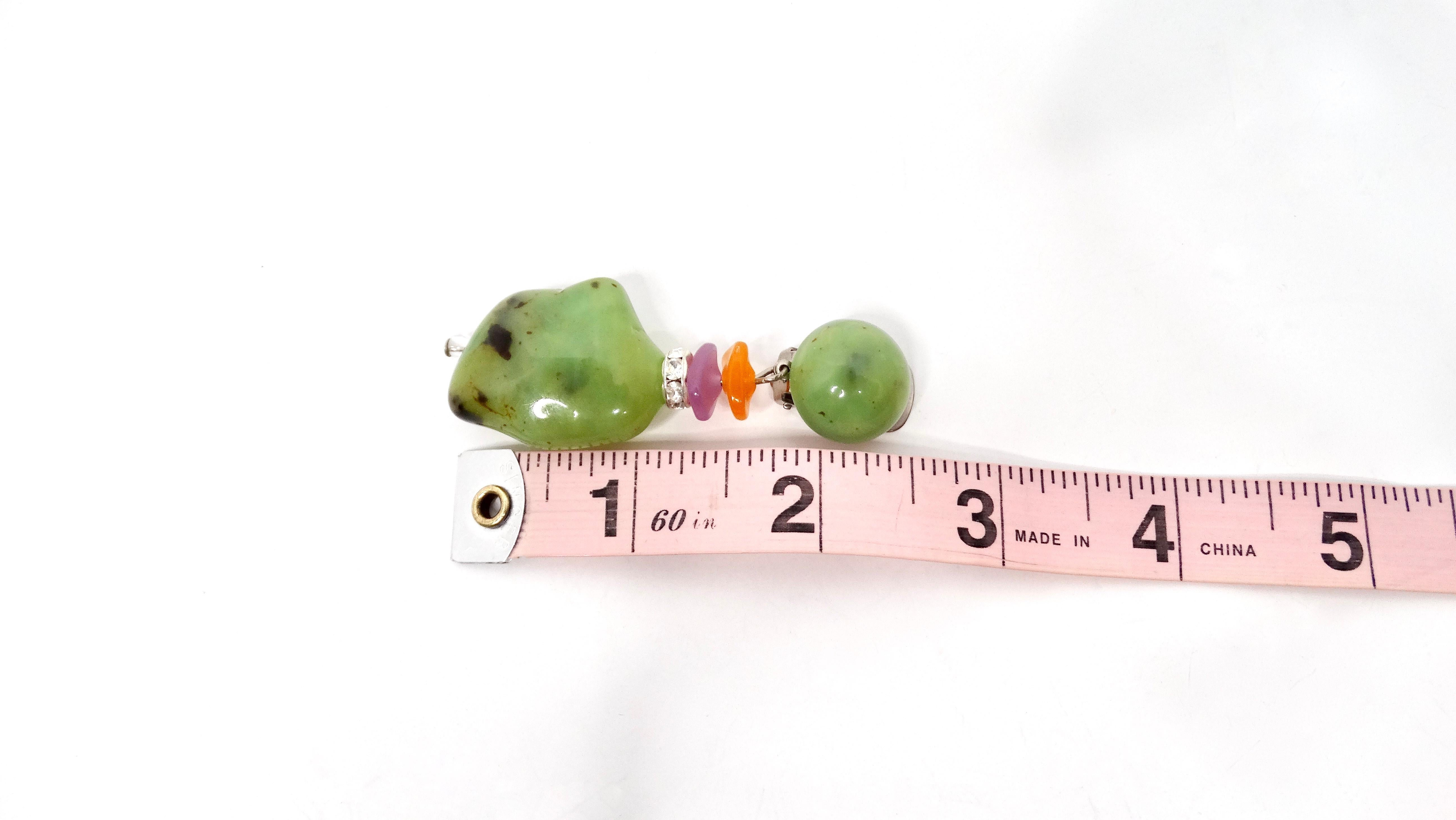 Beaded Colorful Costume Jade Dangle Clip-On Earrings For Sale 1