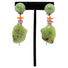Beaded Colorful Costume Jade Dangle Clip-On Earrings