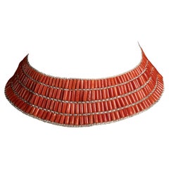 Collar gargantilla de cuentas de coral y plata de ley