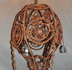 Beaded Coral Crystal Hot Air Basket Balloon Chandeliers Baguès 3 Three Fixtures