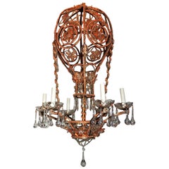 Vintage Beaded Coral Crystal Hot Air Basket Balloon Chandeliers Baguès 3 Three Fixtures