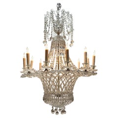 Vintage Beaded Crystal 12-Light Chandelier, 20th Century, Rewired