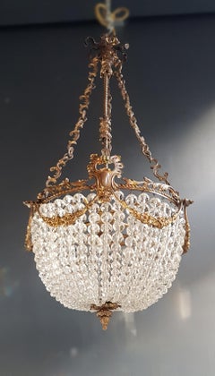 Beaded Crystal Basket Chandelier Antique Ceiling Lamp Lustre Art Nouveau