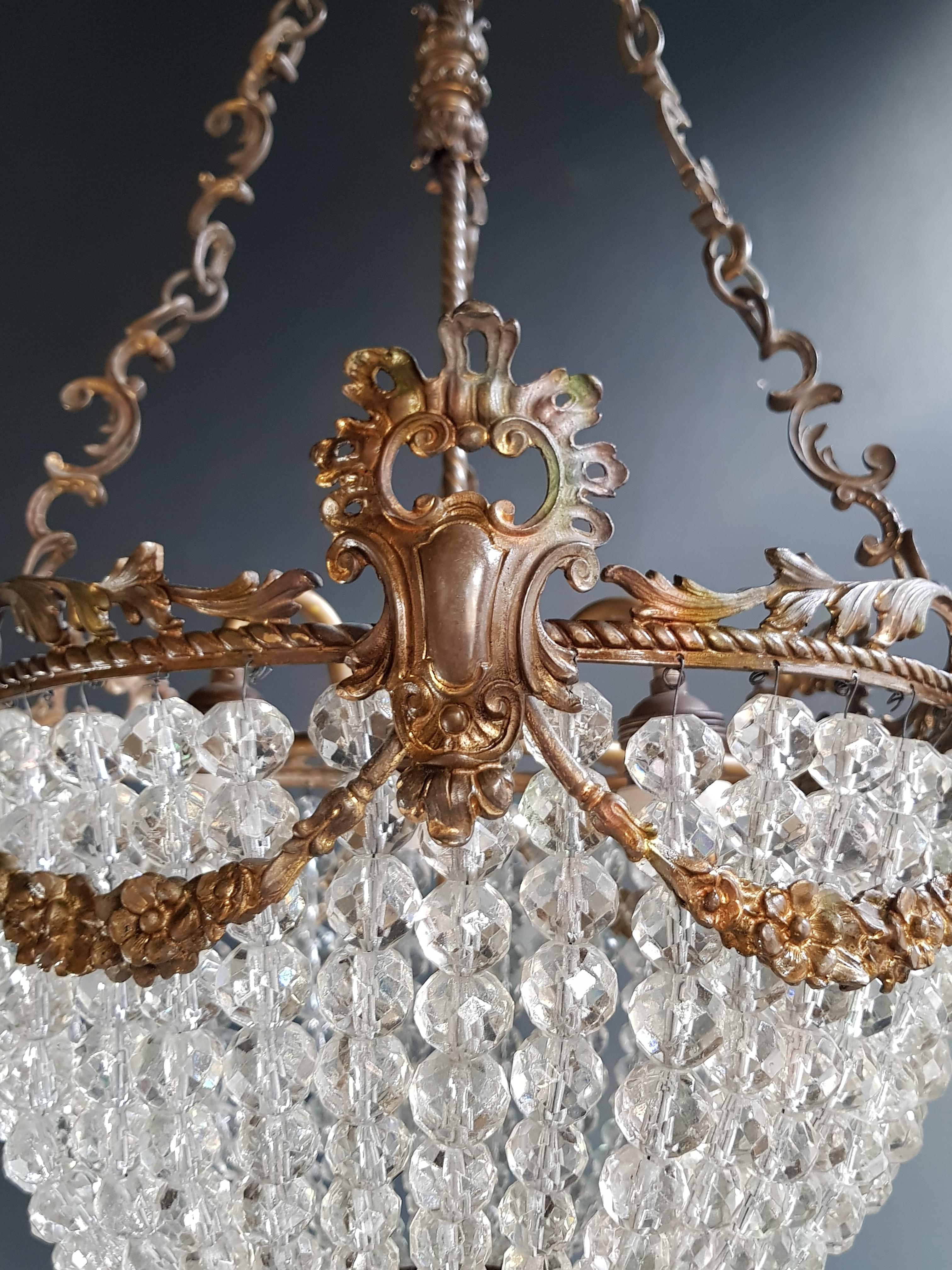 Empire Beaded Crystal Basket Chandelier Antique Ceiling Lamp Lustre Art Nouveau