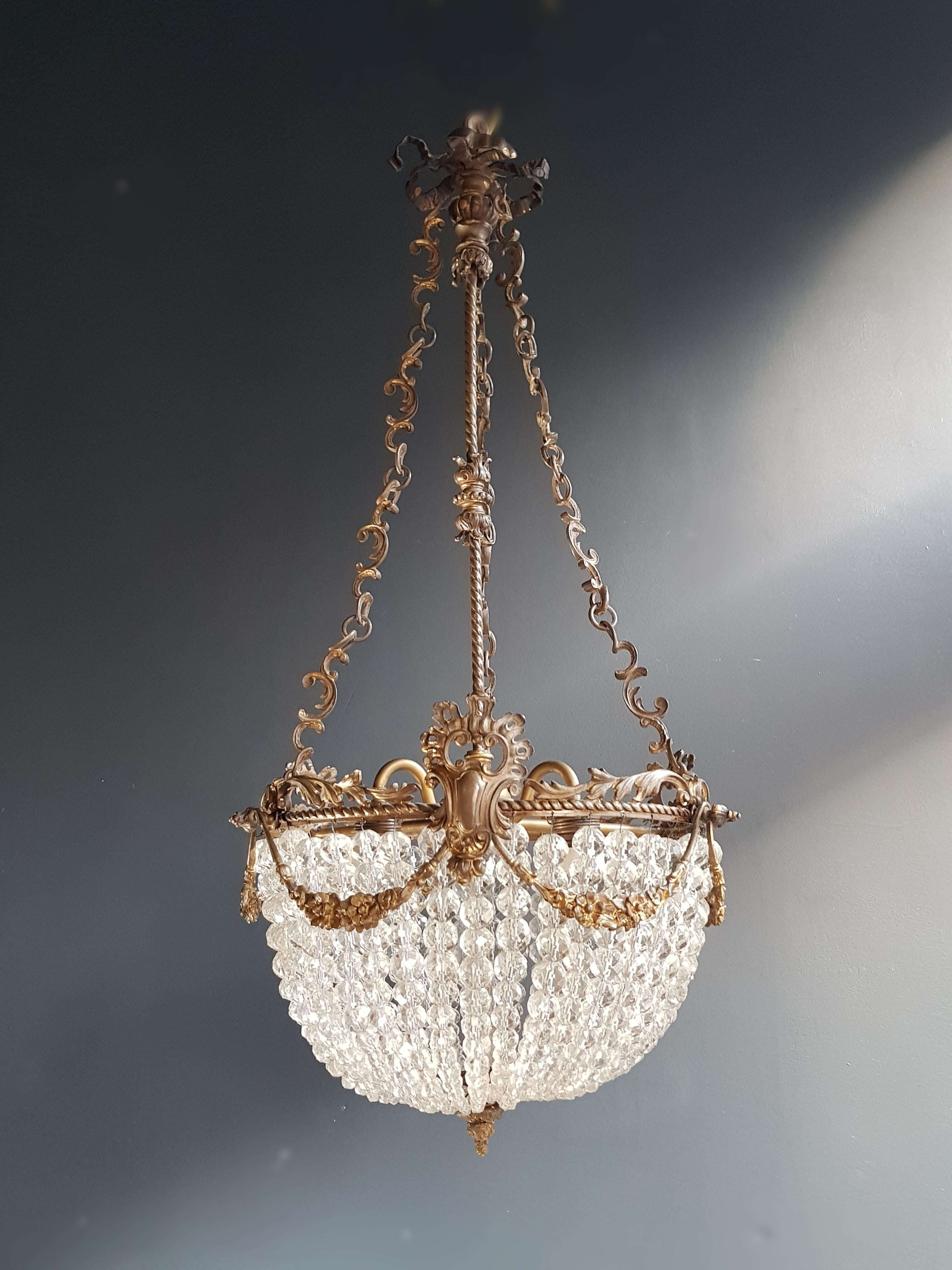 Glass Beaded Crystal Basket Chandelier Antique Ceiling Lamp Lustre Art Nouveau