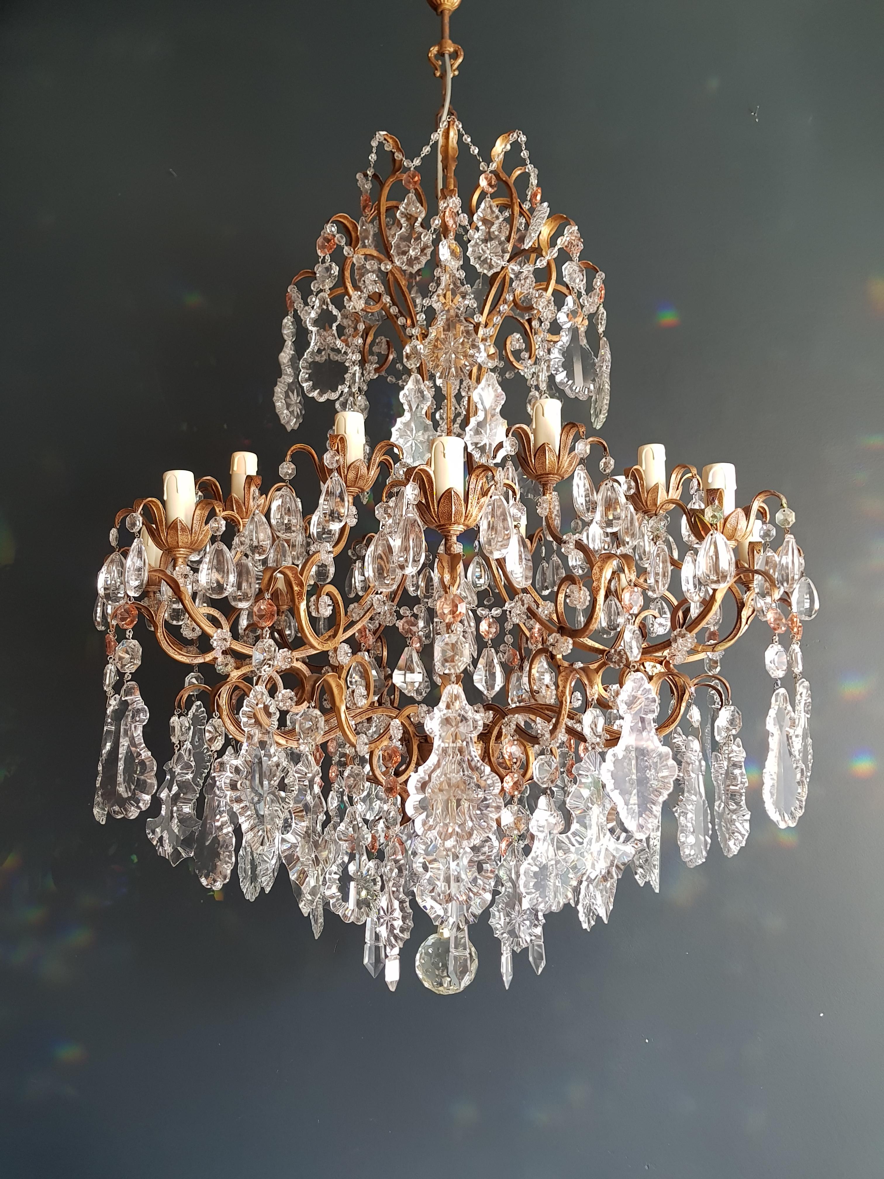 Beaded Crystal chandelier antique ceiling lamp Murano Florentiner Lustre Art Nouveau.

Measures: Total height 130 cm, height without chain 100 cm, diameter 90 cm. Weight (approximately): 32kg.

Number of lights: Six-teen bulb sockets: 16 x E14