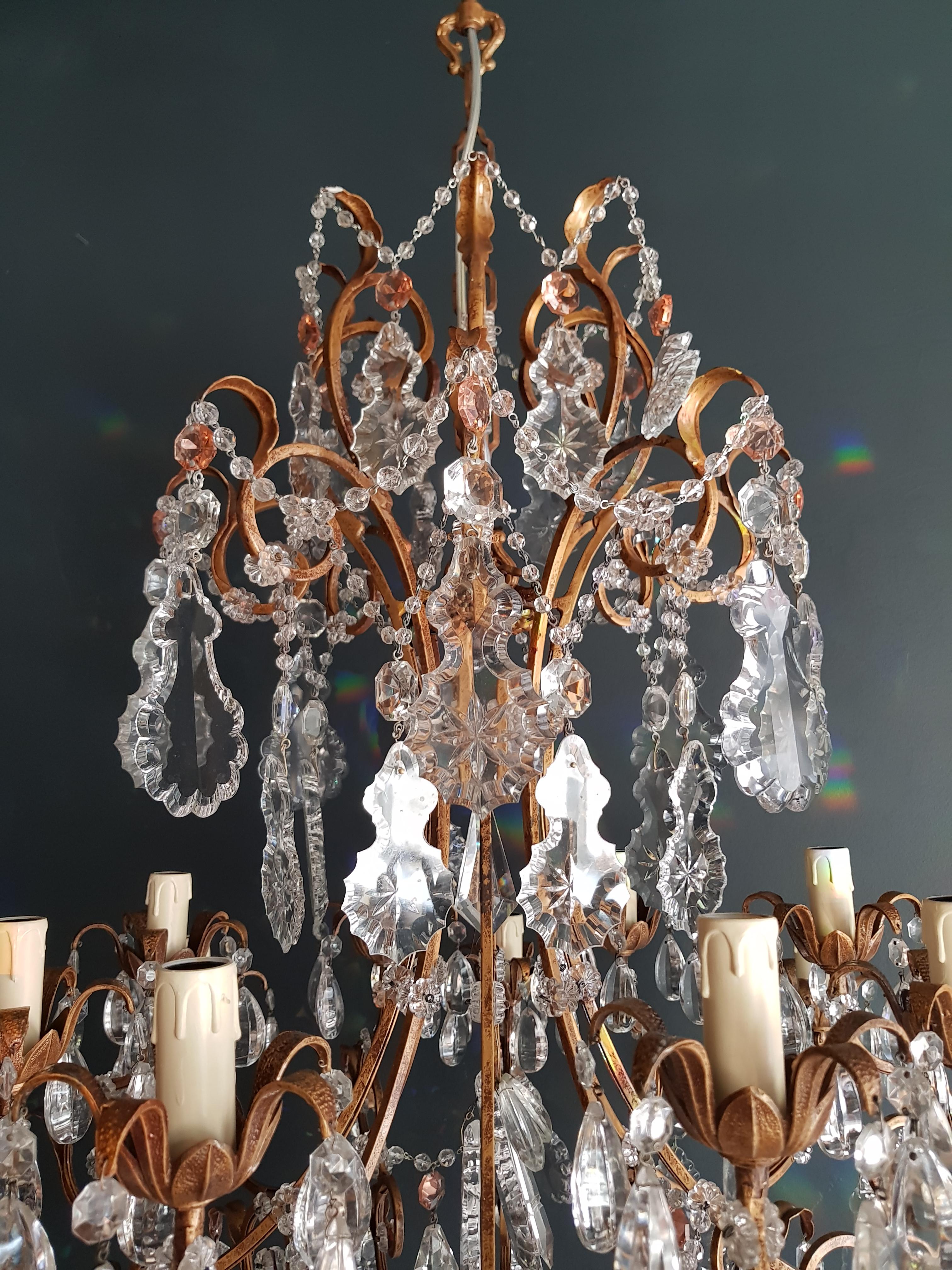 Hand-Crafted Beaded Crystal Chandelier Antique Ceiling Lamp Florentiner Lustre Art Nouveau