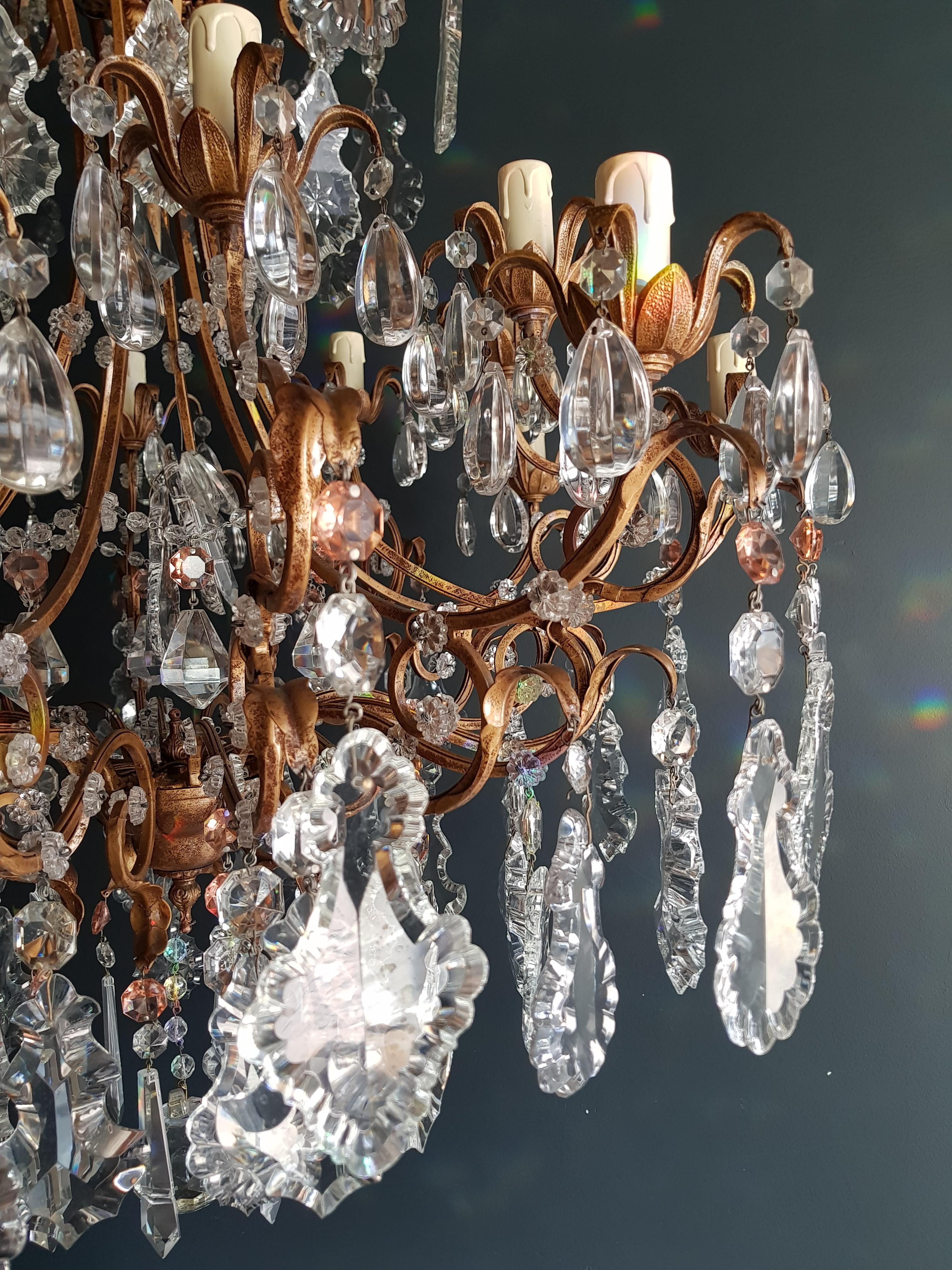Beaded Crystal Chandelier Antique Ceiling Lamp Florentiner Lustre Art Nouveau 1